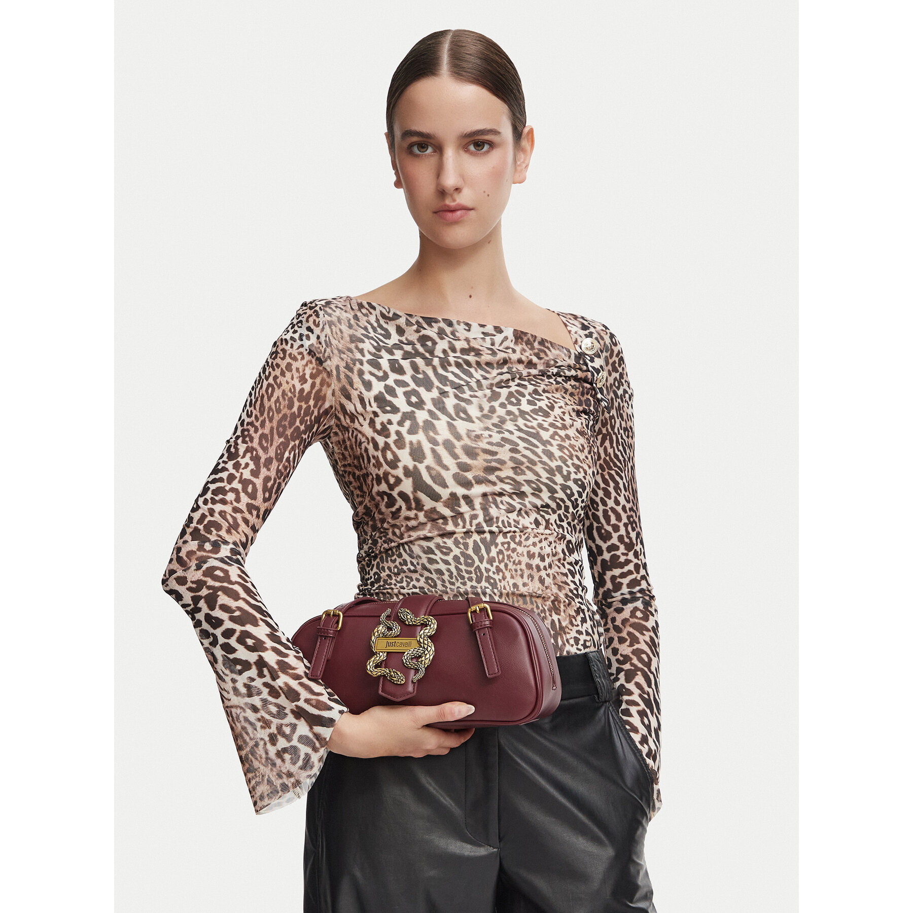 Дамска чанта Just Cavalli Iconic Snakes 81RA4BA5 ZSA89 Тъмночервен