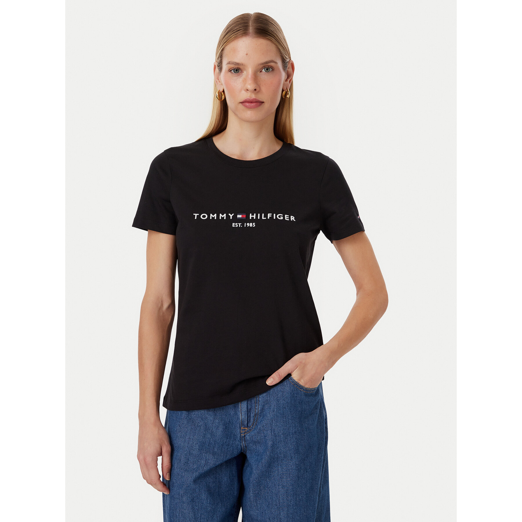 Tommy Hilfiger Majica Heritage C-Nk WW0WW31999 Črna Regular Fit