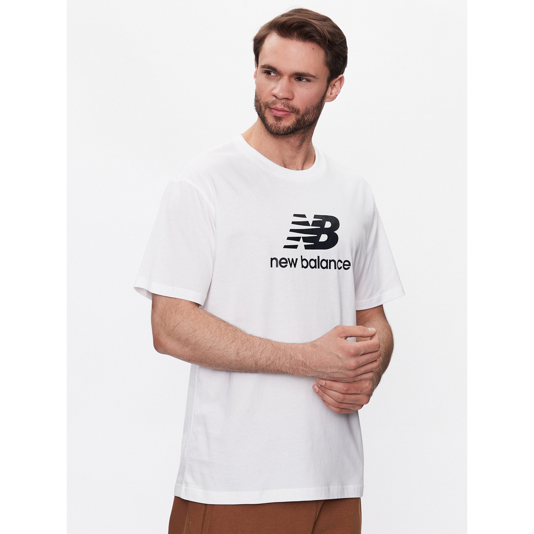 New Balance T-Shirt Essentials Stacked Logo MT31541 Λευκό Relaxed Fit