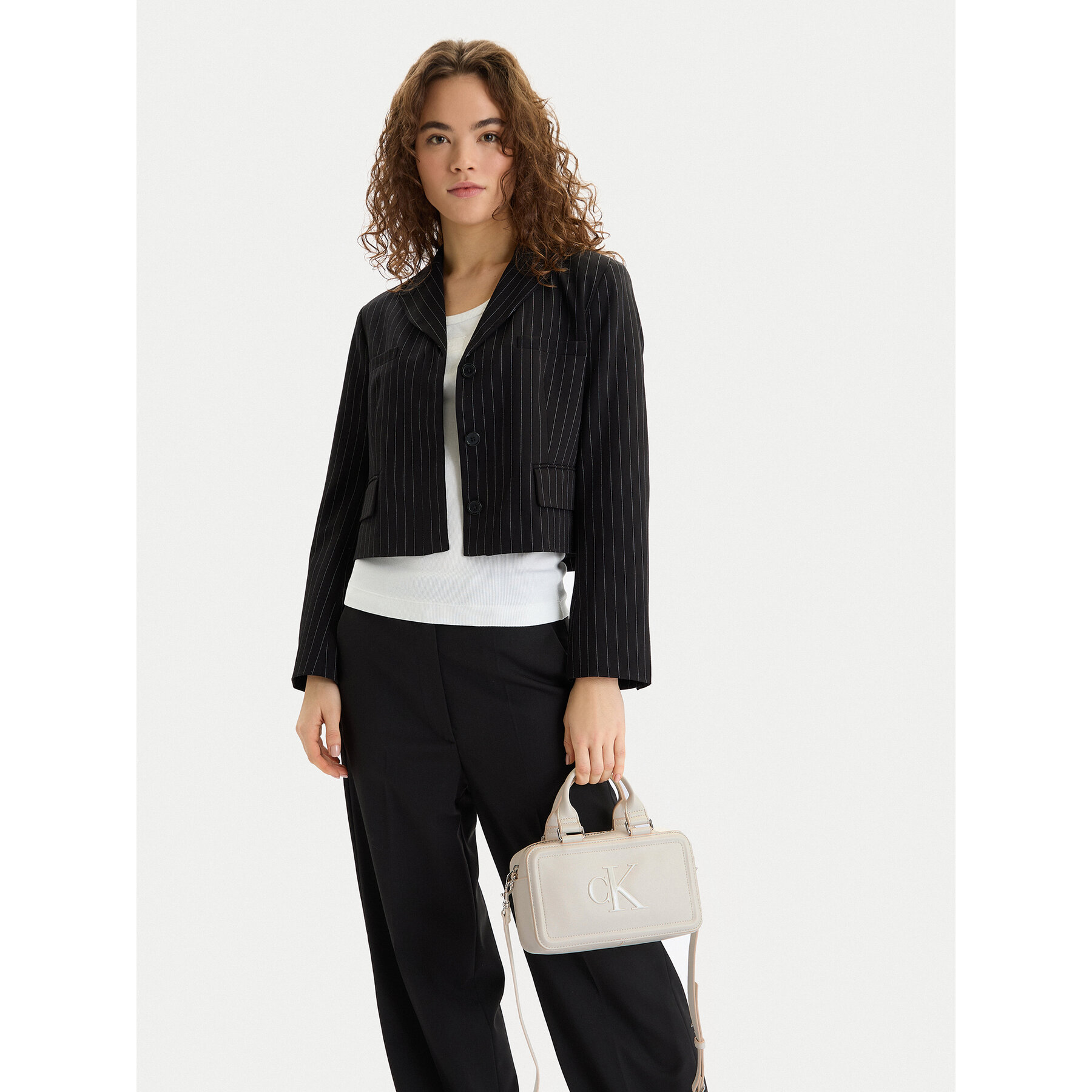 Ročna torba Calvin Klein Bold Ck Elongated Mini Tote LV04F3411G Bela