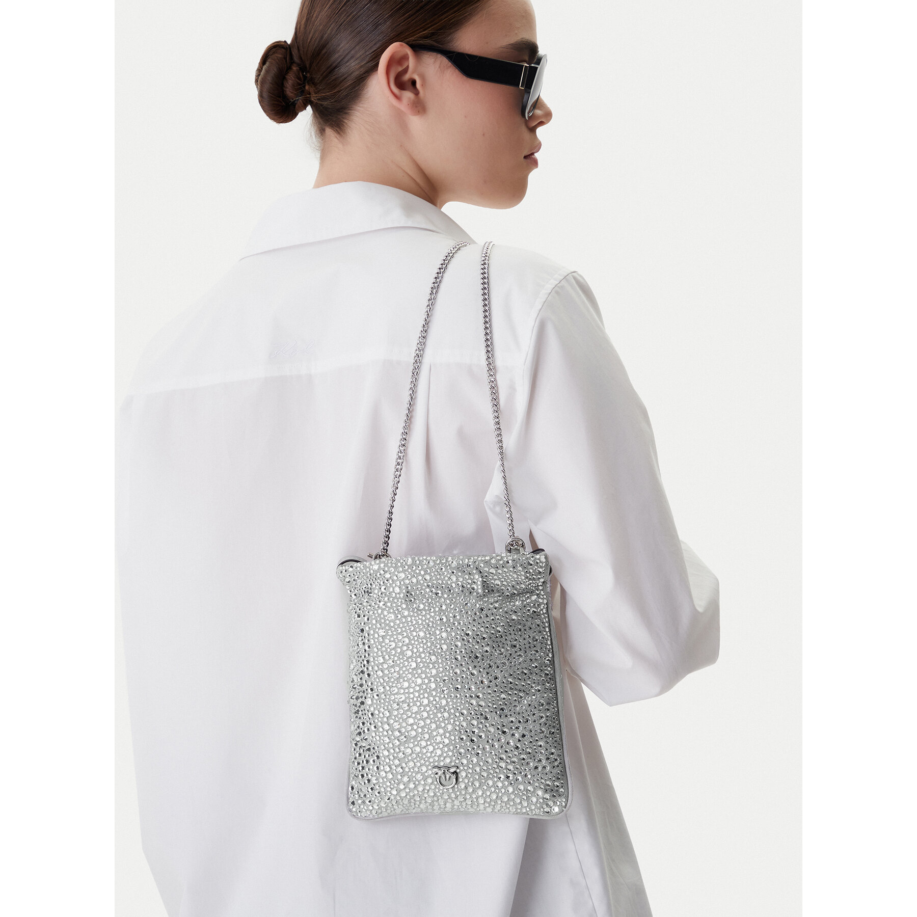 Дамска чанта PINKO Slouchy Coulisse Baby AI 25-26 PCPL 105409 A2WF Сребрист