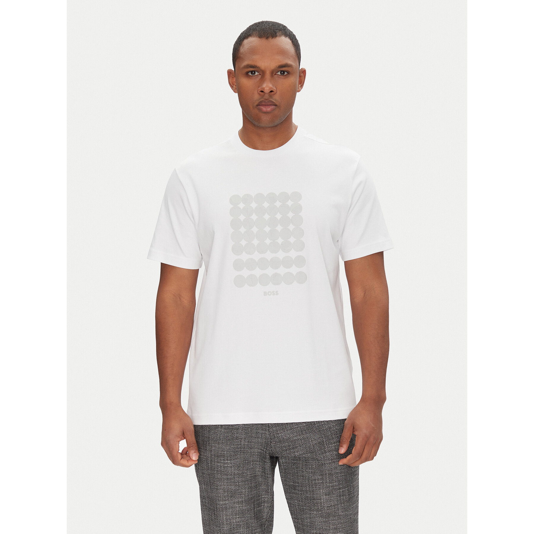 BOSS Marškinėliai Tee Print Striped C 50537845 Balta Relaxed Fit