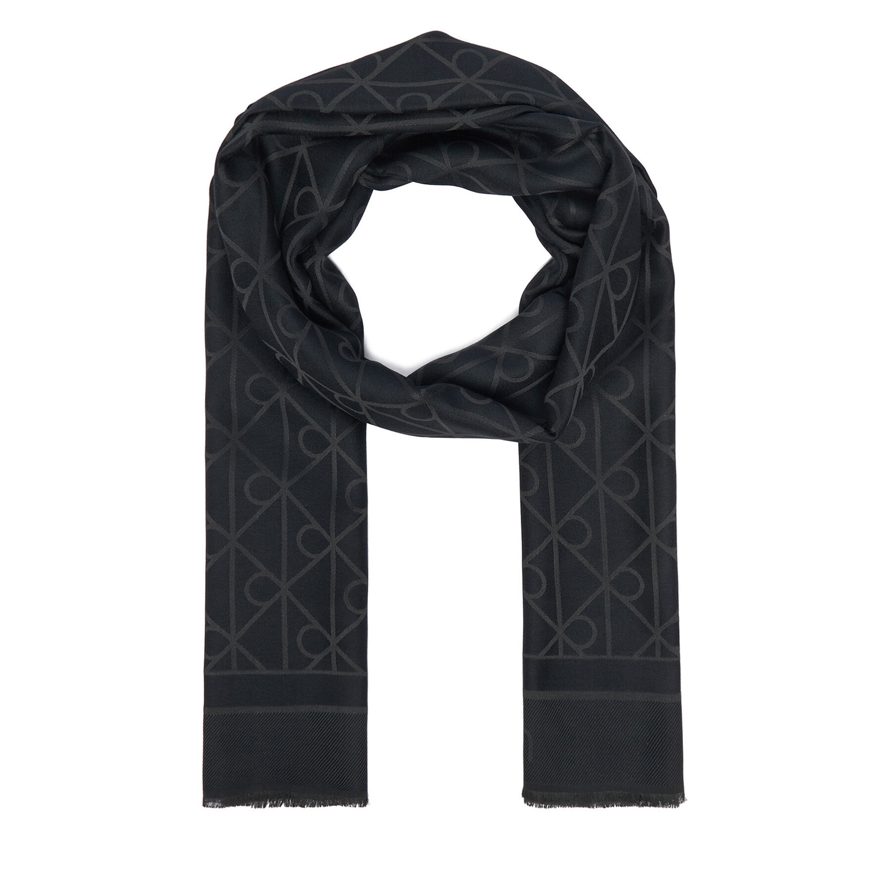 Šál Calvin Klein Emblem Aop Glossy Tonal Scarf LV04F8096G Čierna