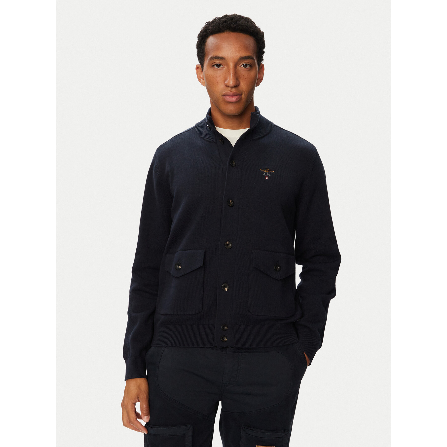 Aeronautica Militare Strickjacke 262MA1663UL00950 Dunkelblau Regular Fit