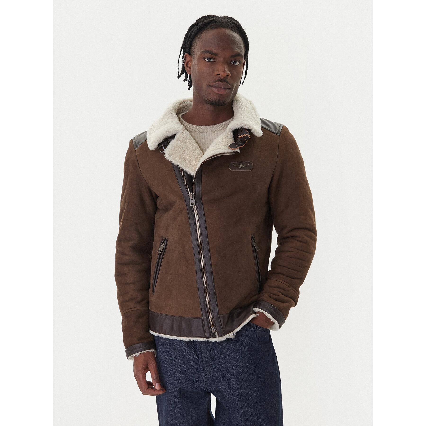 Aeronautica Militare Lederjacke 252PN0164U100893 Braun Regular Fit