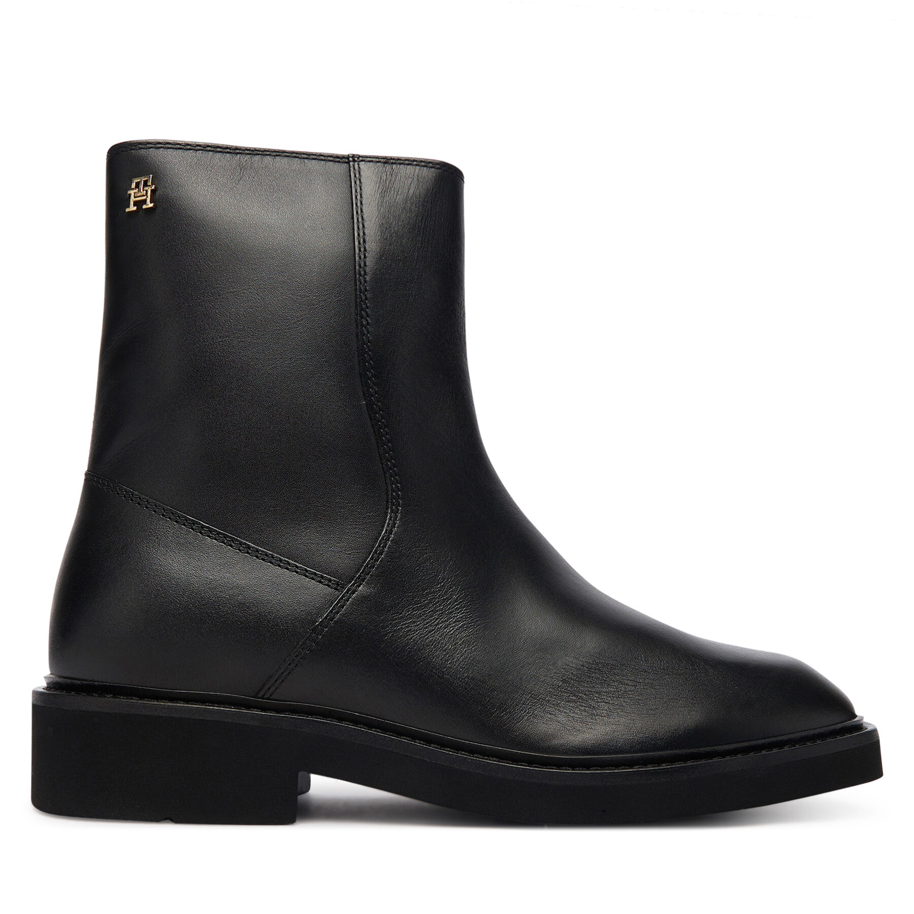 Botine Tommy Hilfiger Th Square Toe Leather Bootie FW0FW09046 Negru