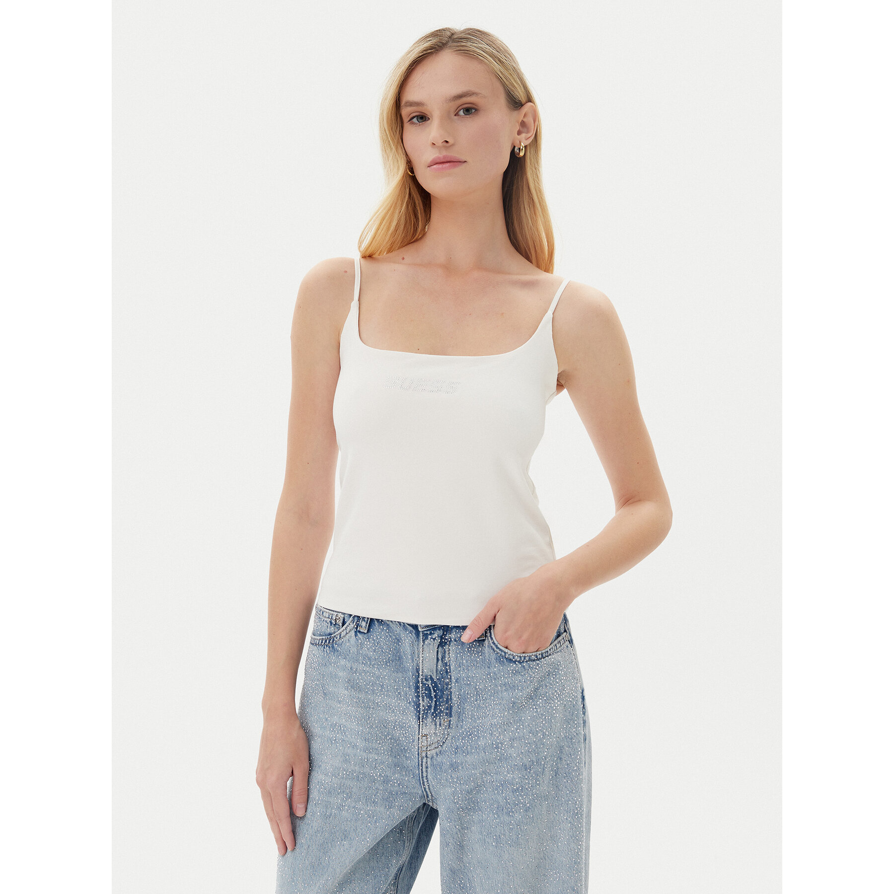 Guess Τοπ V5GP22 J1314 Λευκό Slim Fit