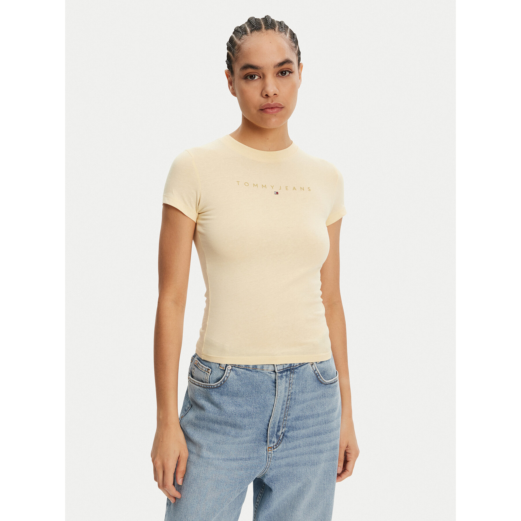 Tommy Jeans Póló Tonal Linear DW0DW20315 Sárga Slim Fit