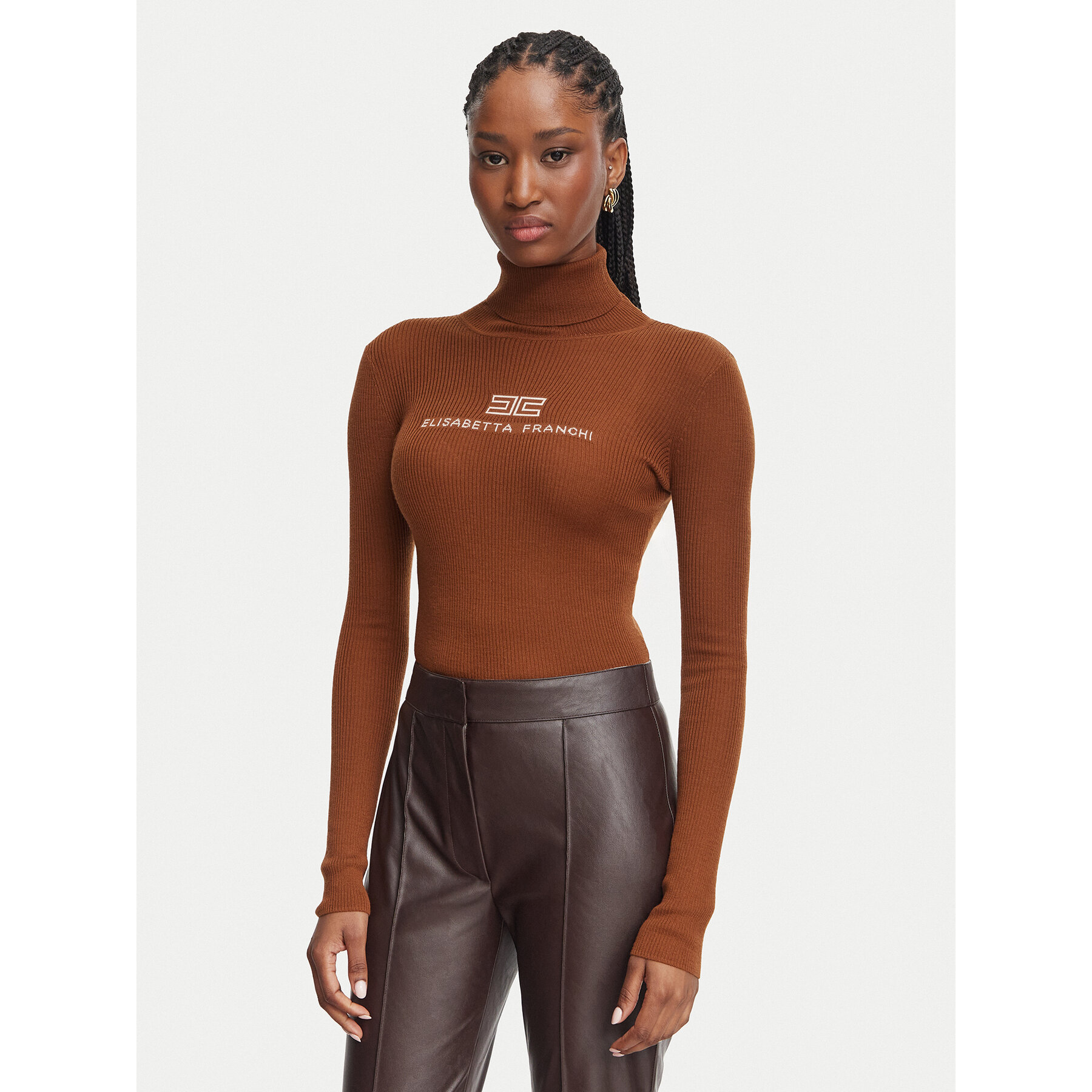 Elisabetta Franchi Rollkragenpullover MK-18B-66E2-V320pr Braun Slim Fit