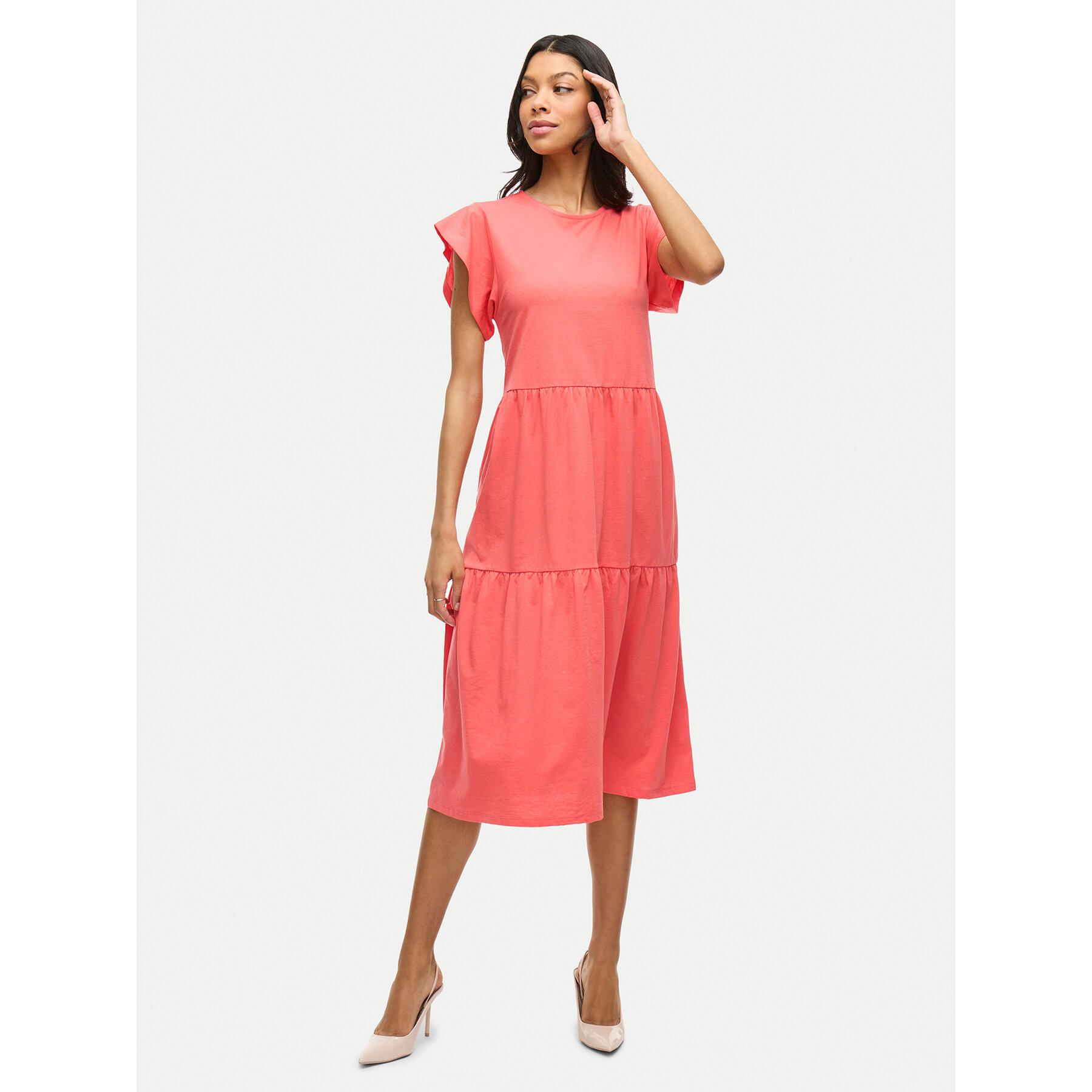 Vila Kleid für den Alltag Summer 14087542 Korallenfarben Loose Fit