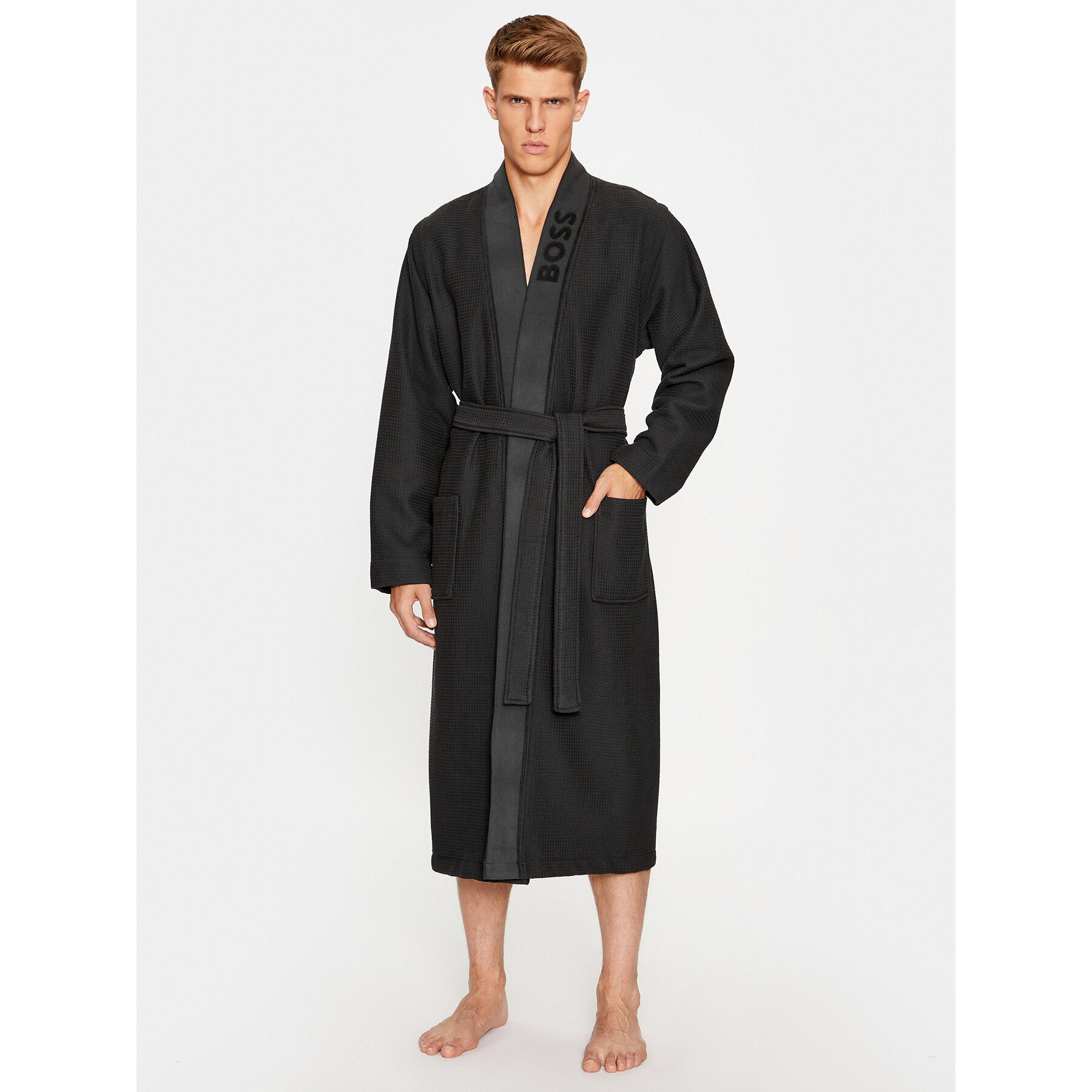 Boss Ogrtač Waffle Kimono 50469787 Crna