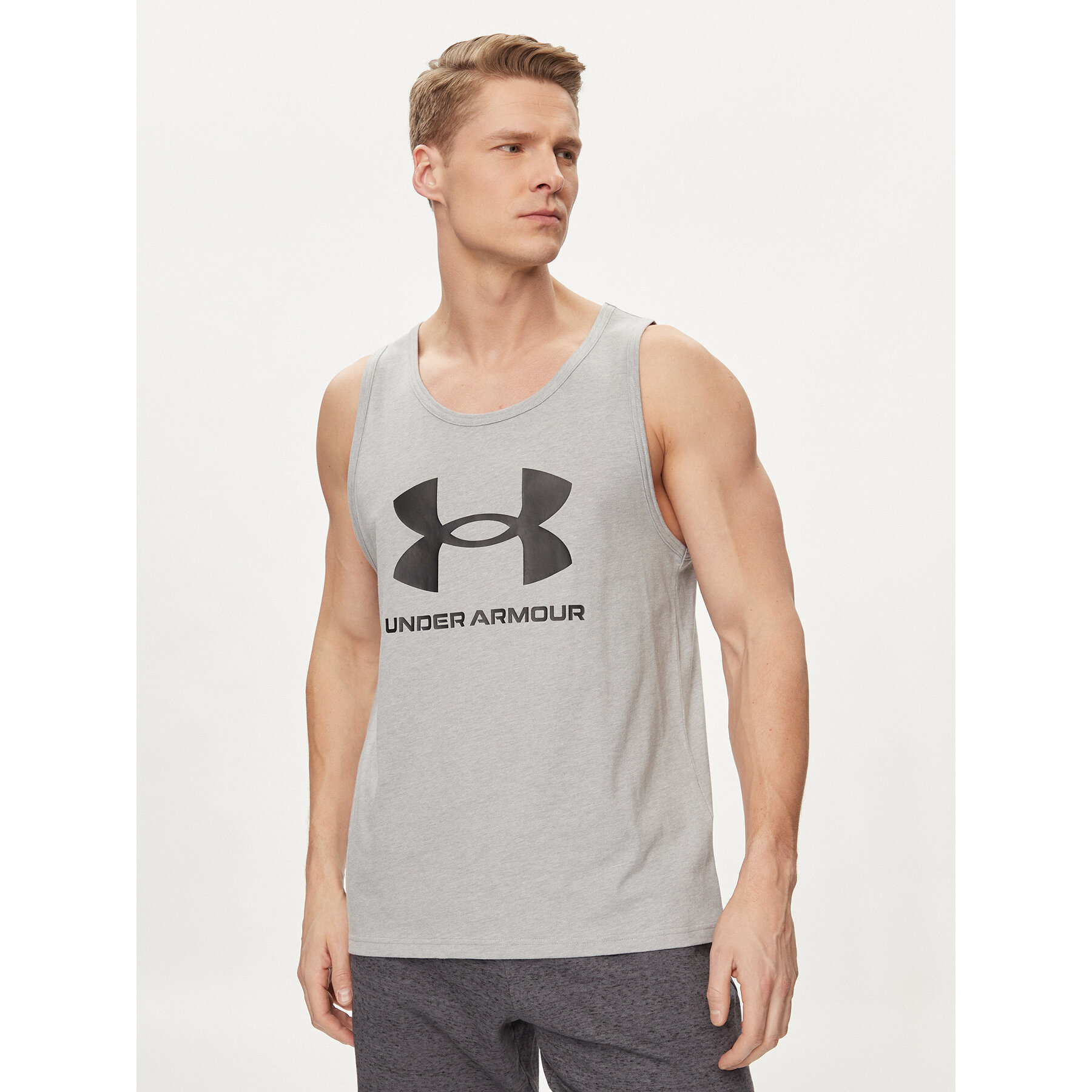 Under Armour Smanicato Ua Sportstyle Logo Tank 1382883-035 Grigio Loose Fit