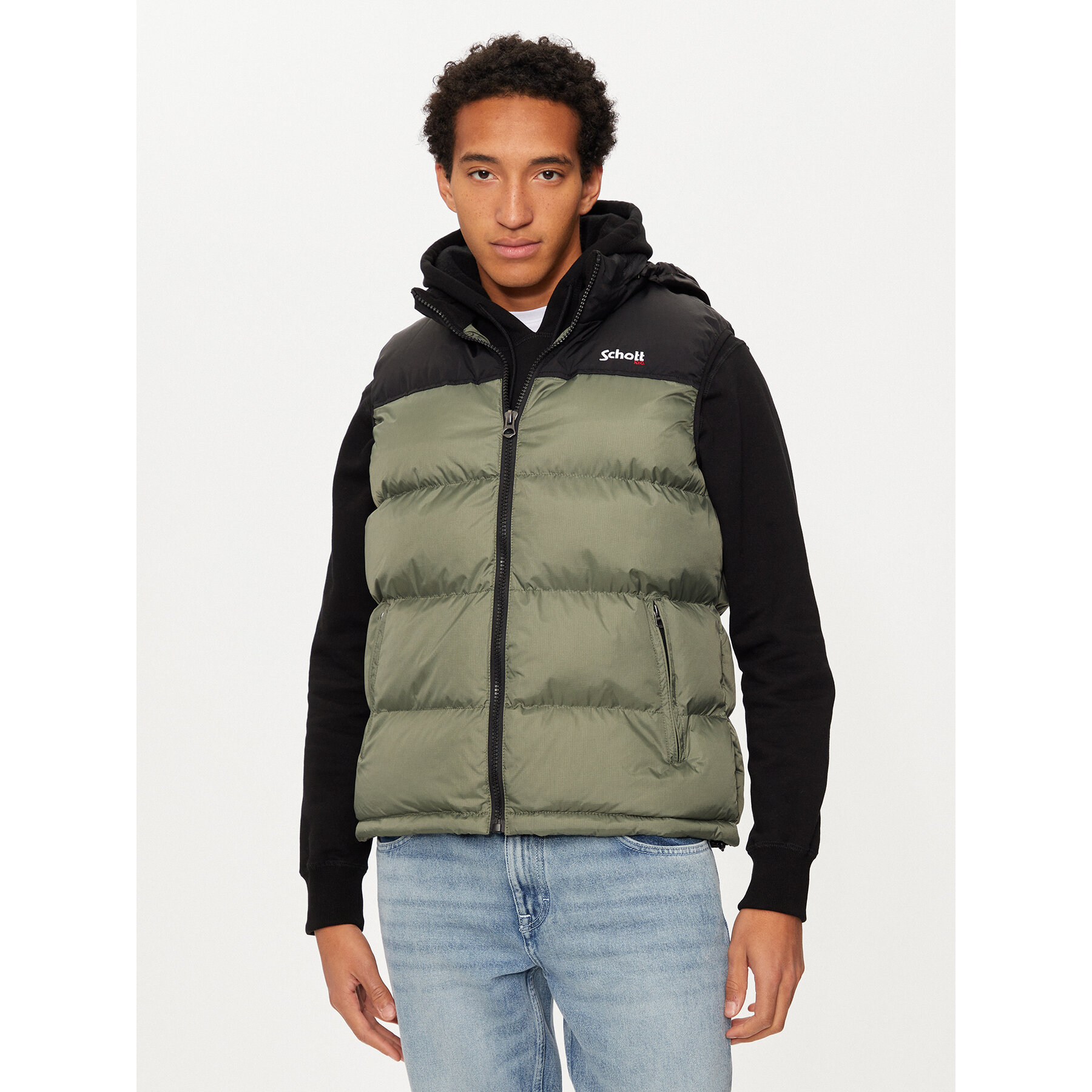 Schott NYC Weste UTAHV Grün Regular Fit