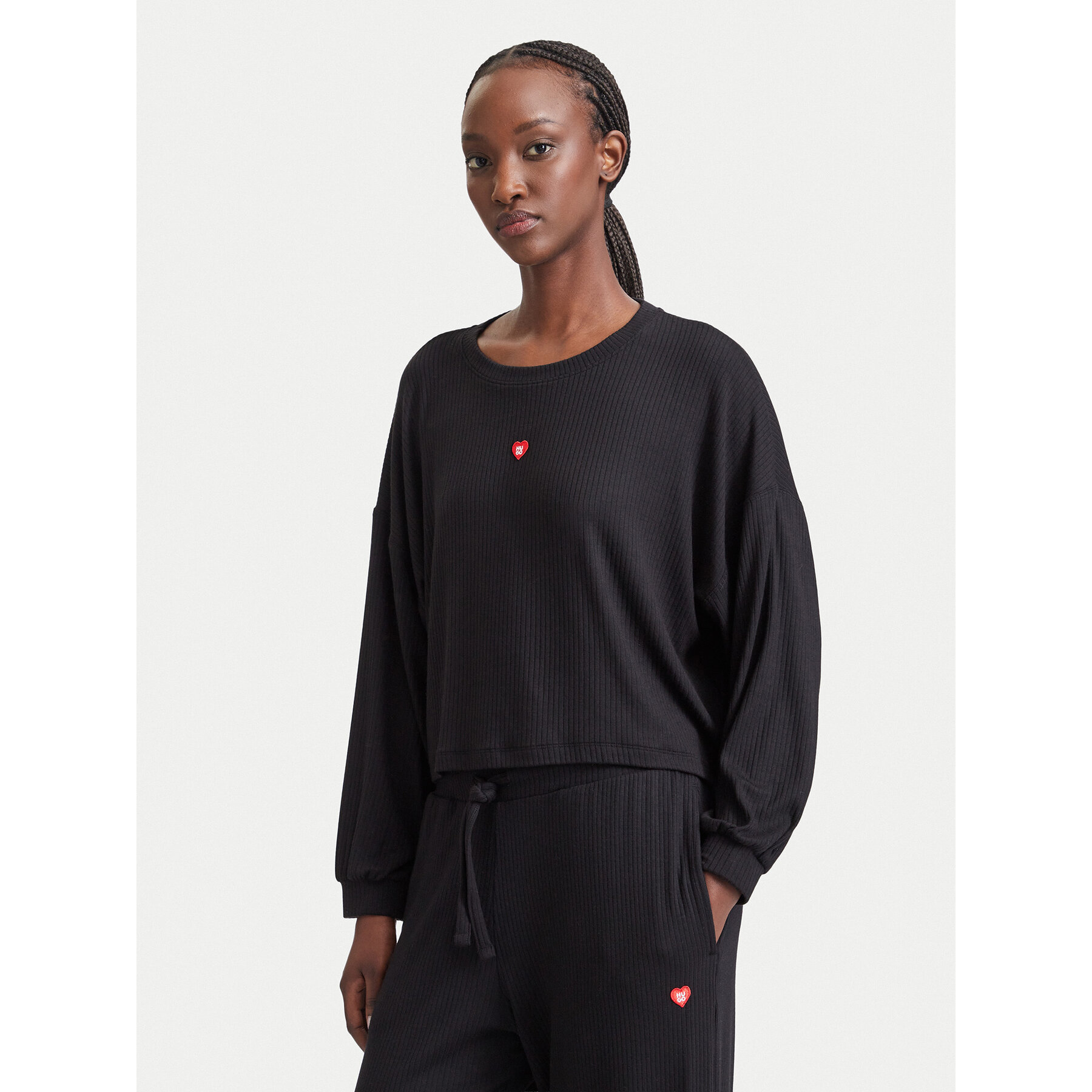 HUGO Bluse Heart 50566668 Schwarz Relaxed Fit