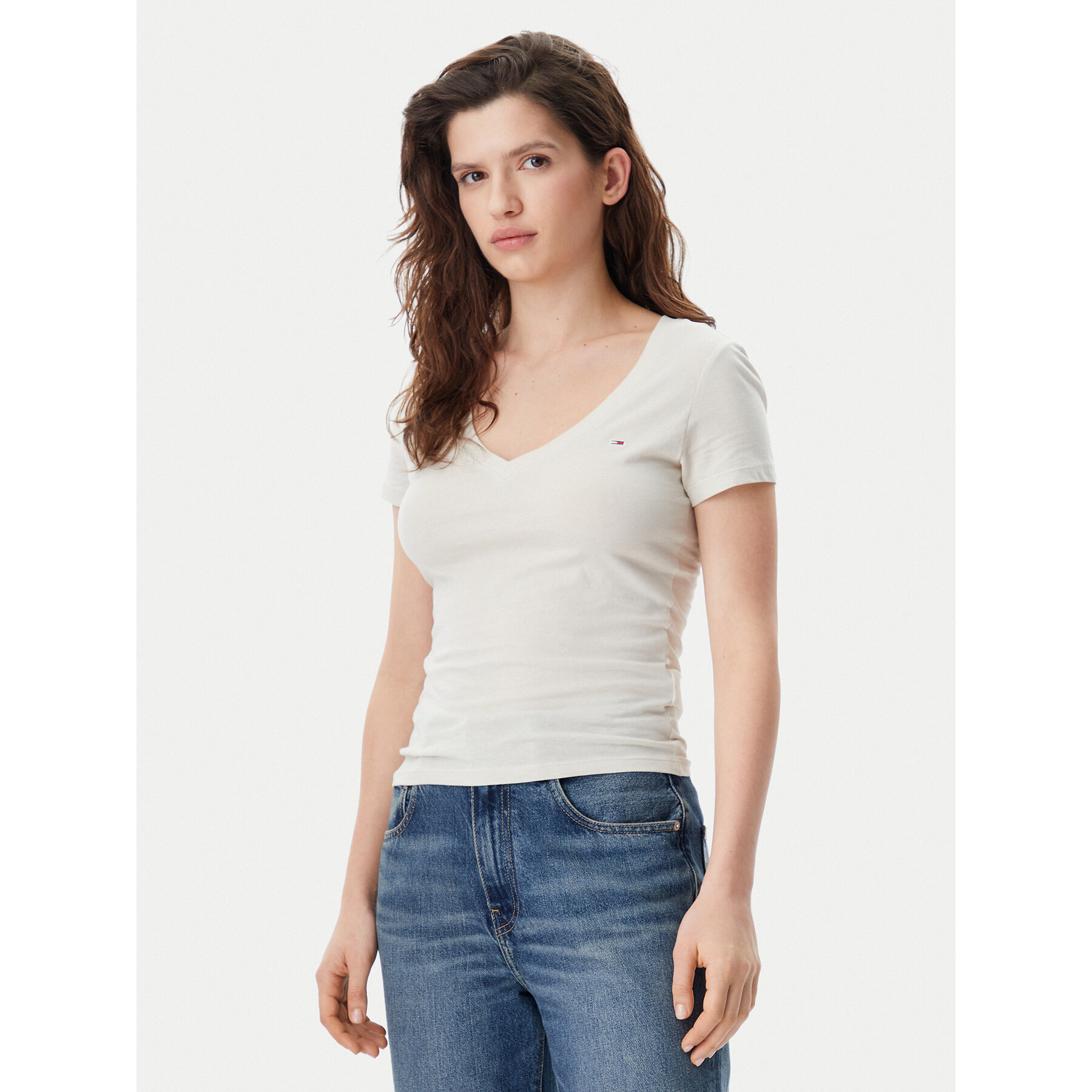 Tommy Jeans Póló DW0DW20458 Világos bézs Slim Fit