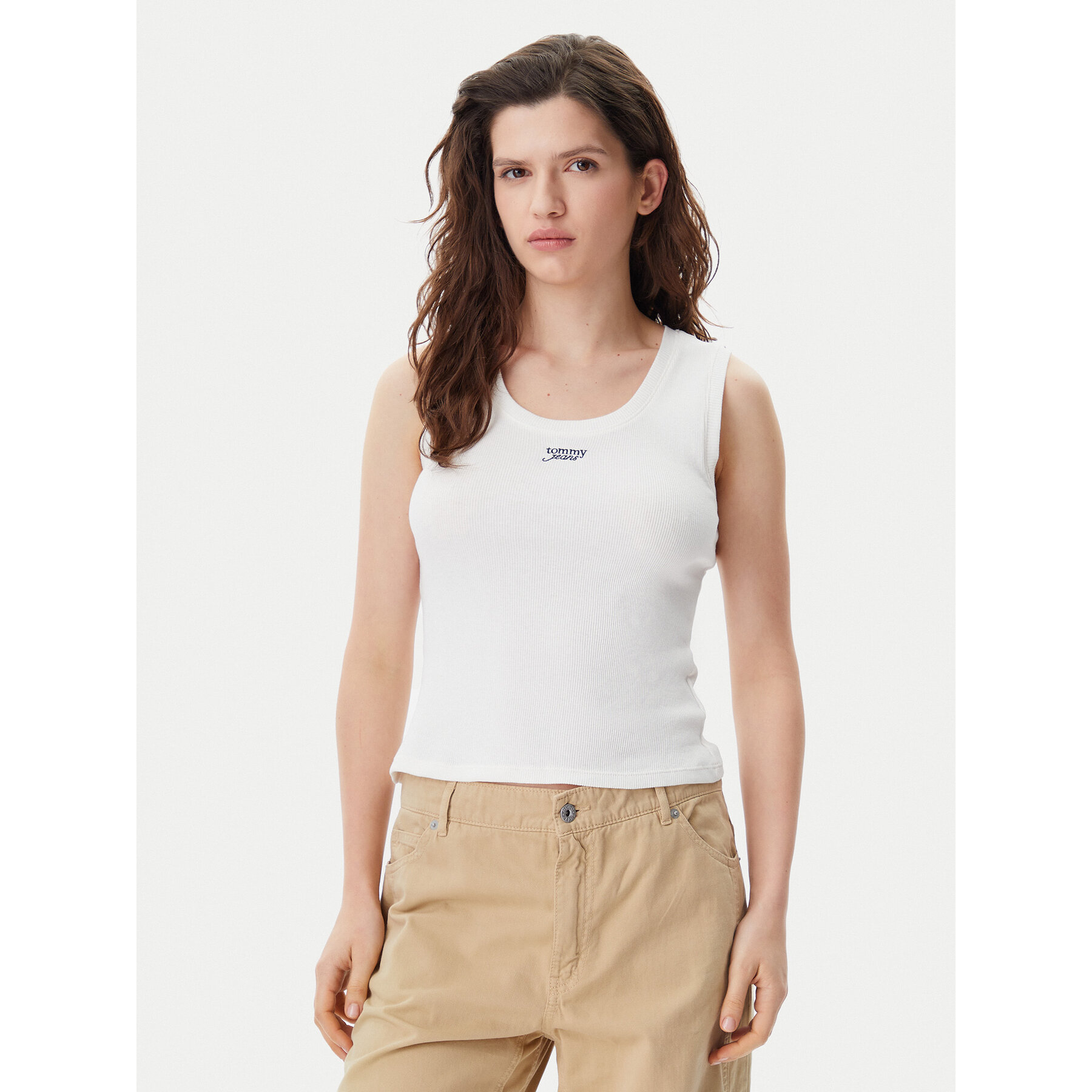 Tommy Jeans Τοπ DW0DW21369 Λευκό Slim Fit