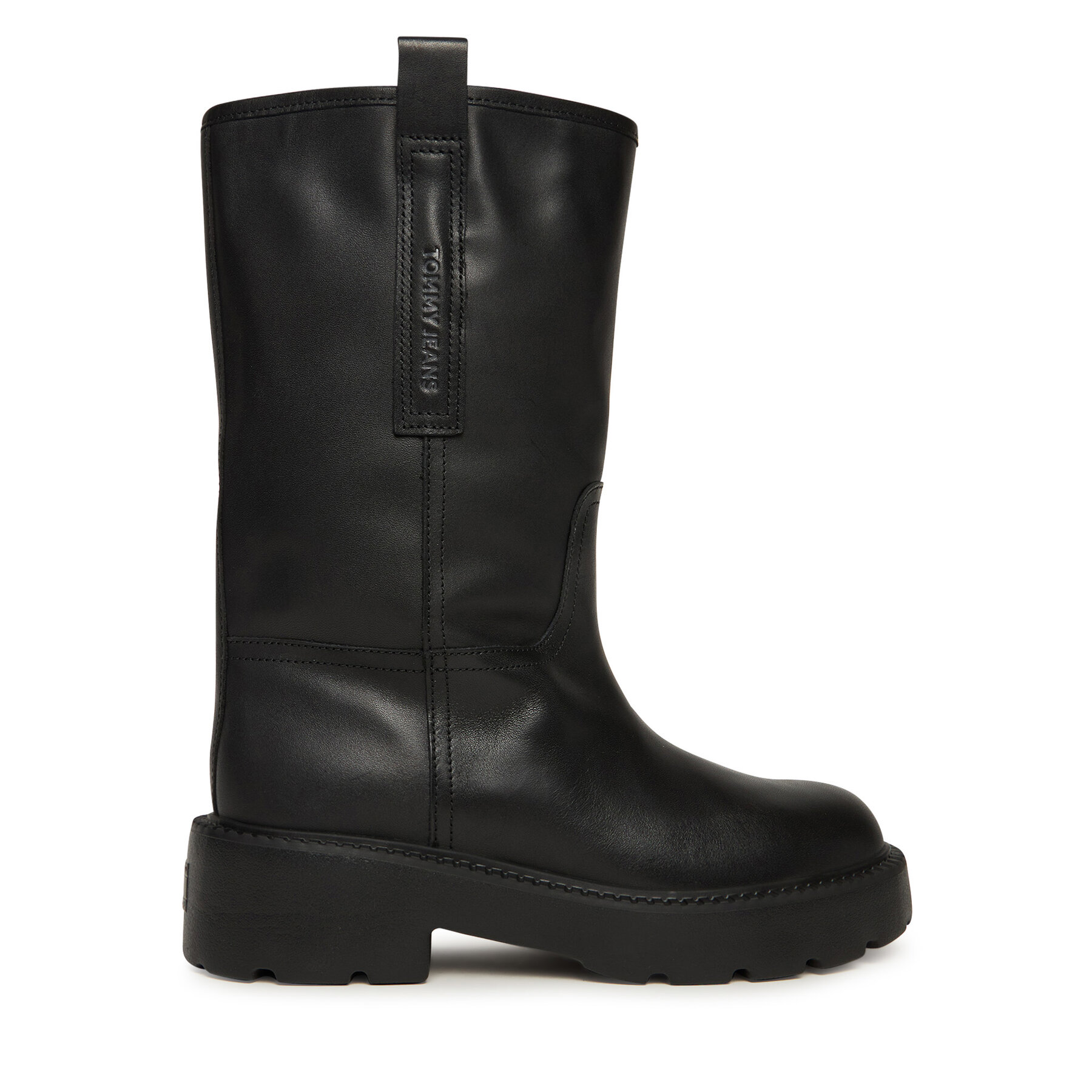 Členková obuv Tommy Jeans Tjw Leather Mid Tubular Boot EN0EN02834 Čierna