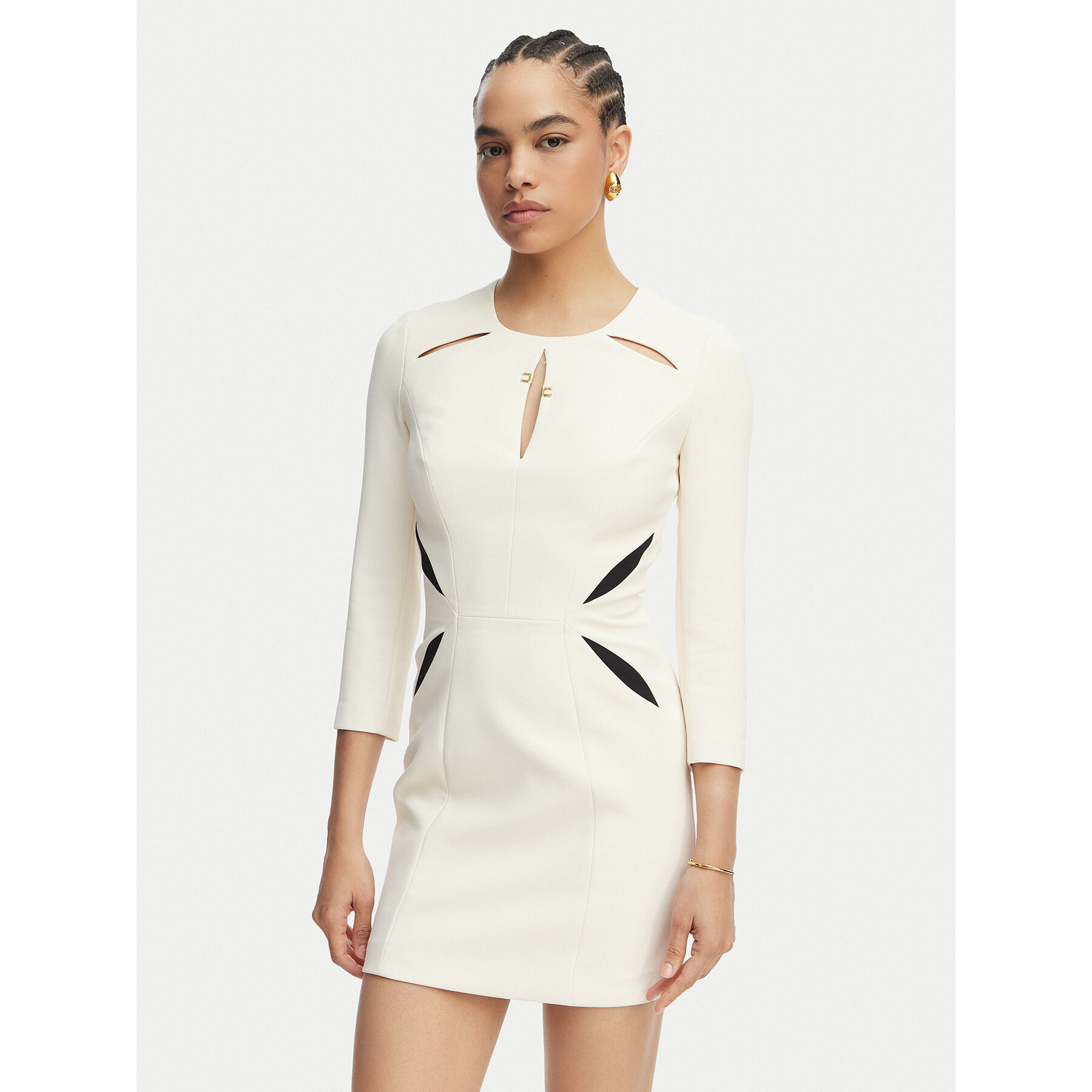 Elisabetta Franchi Coctailkleid AB-868-61E2-V390 Creme Slim Fit