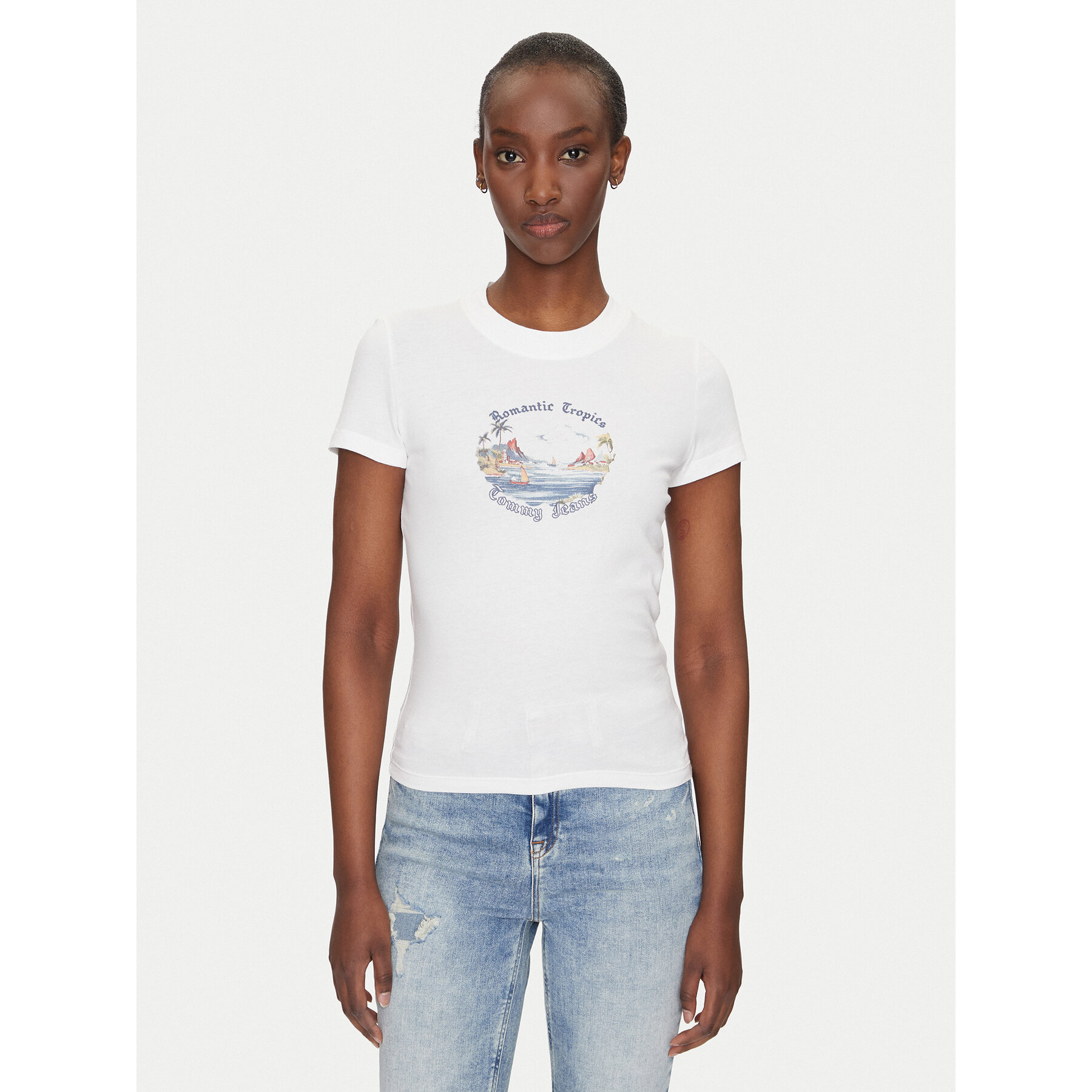 Tommy Jeans Póló Romance DW0DW21342 Ekru Slim Fit
