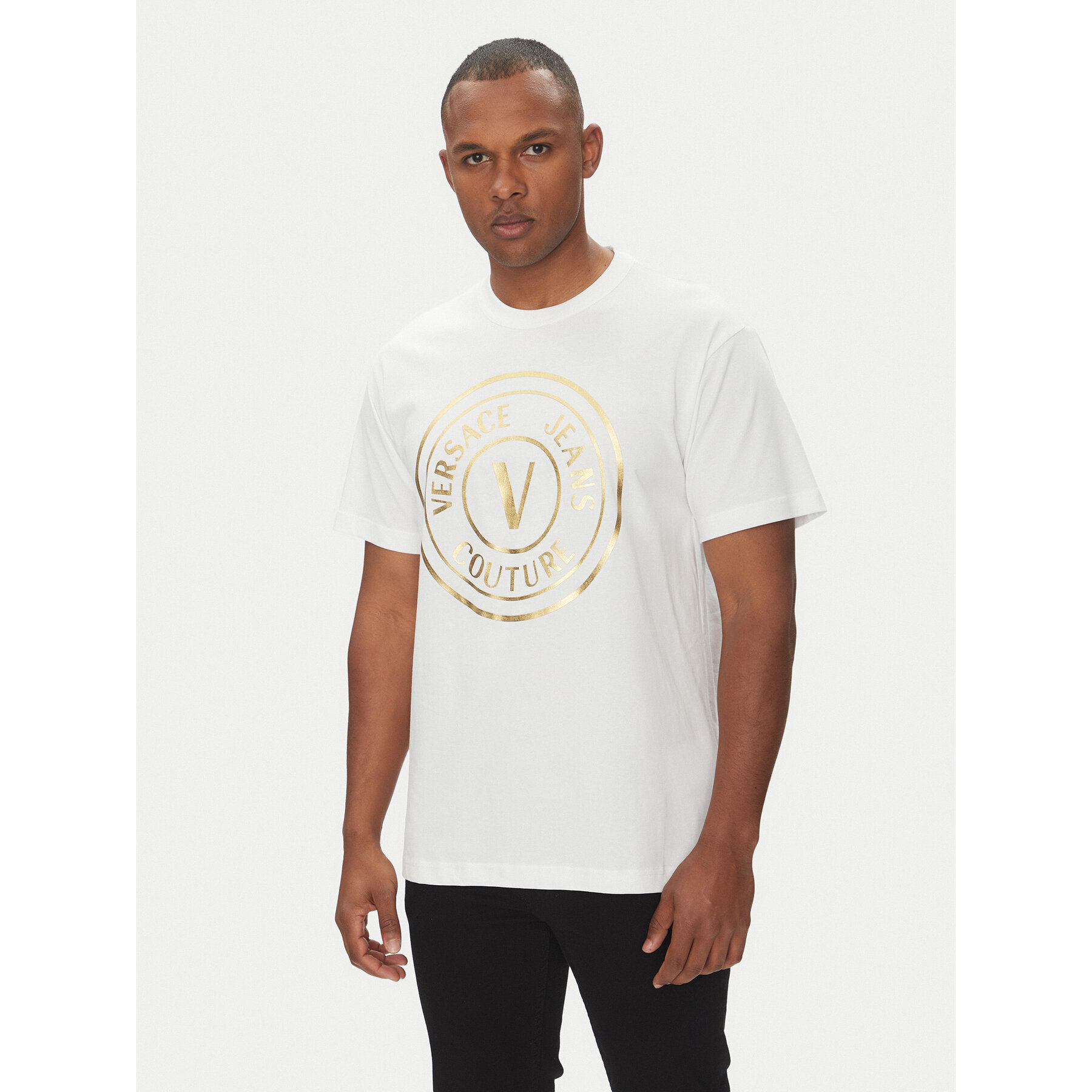 Versace Jeans Couture Póló 78GAHT01 Fehér Regular Fit