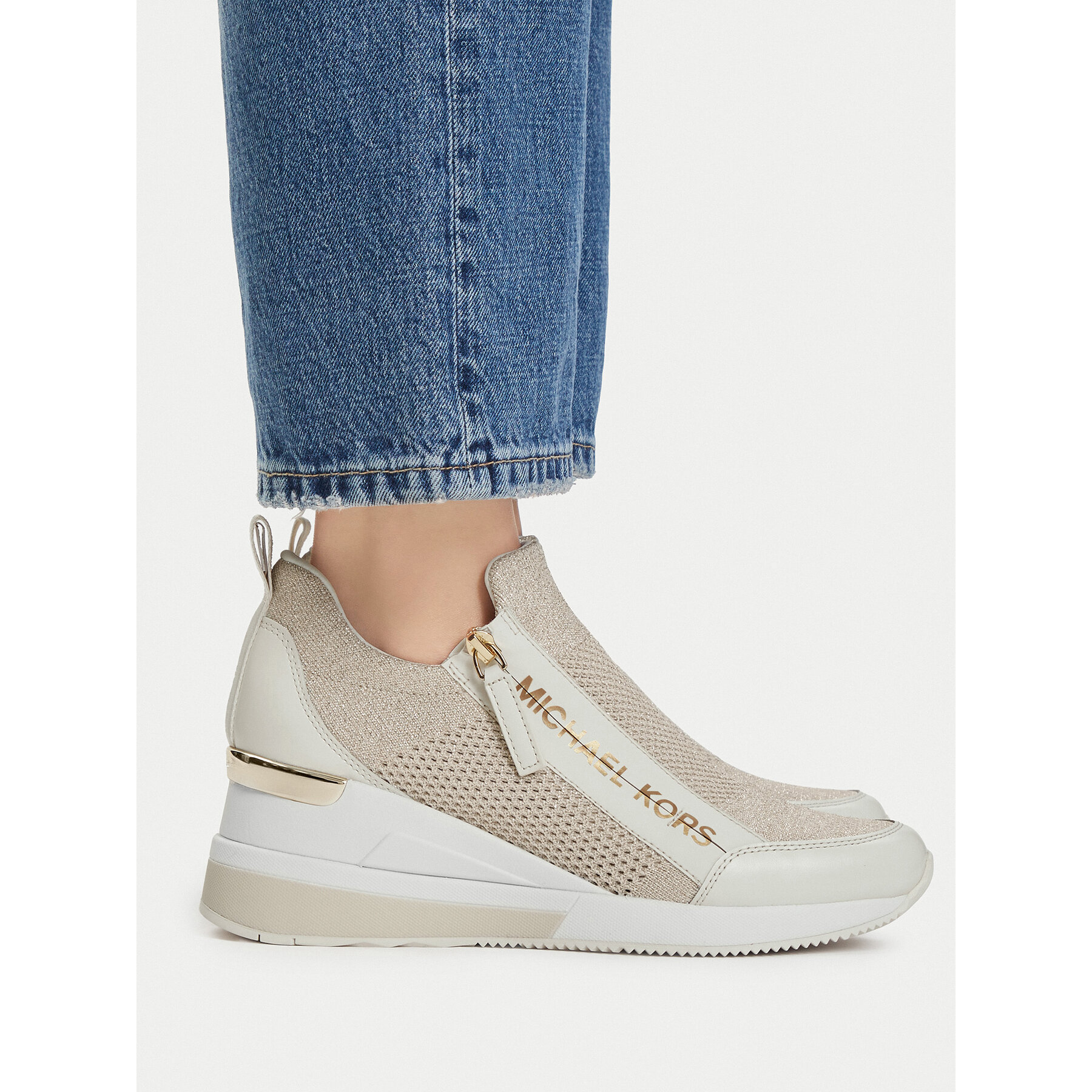 Сникърси MICHAEL Michael Kors Wills Metallic Stretch Knit Trainer 43S3WIFS4D Бежов