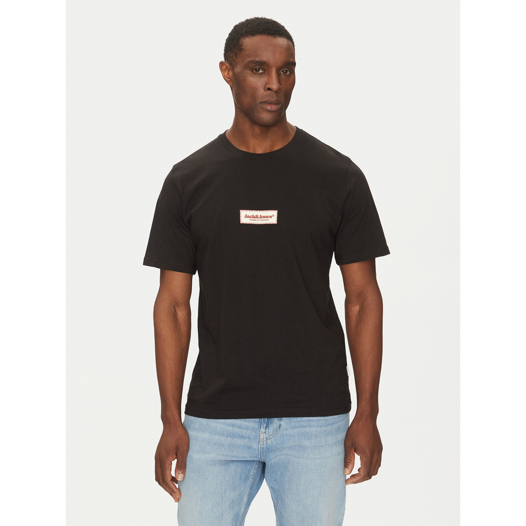 Jack & Jones Póló Split 12273182 Fekete Regular Fit