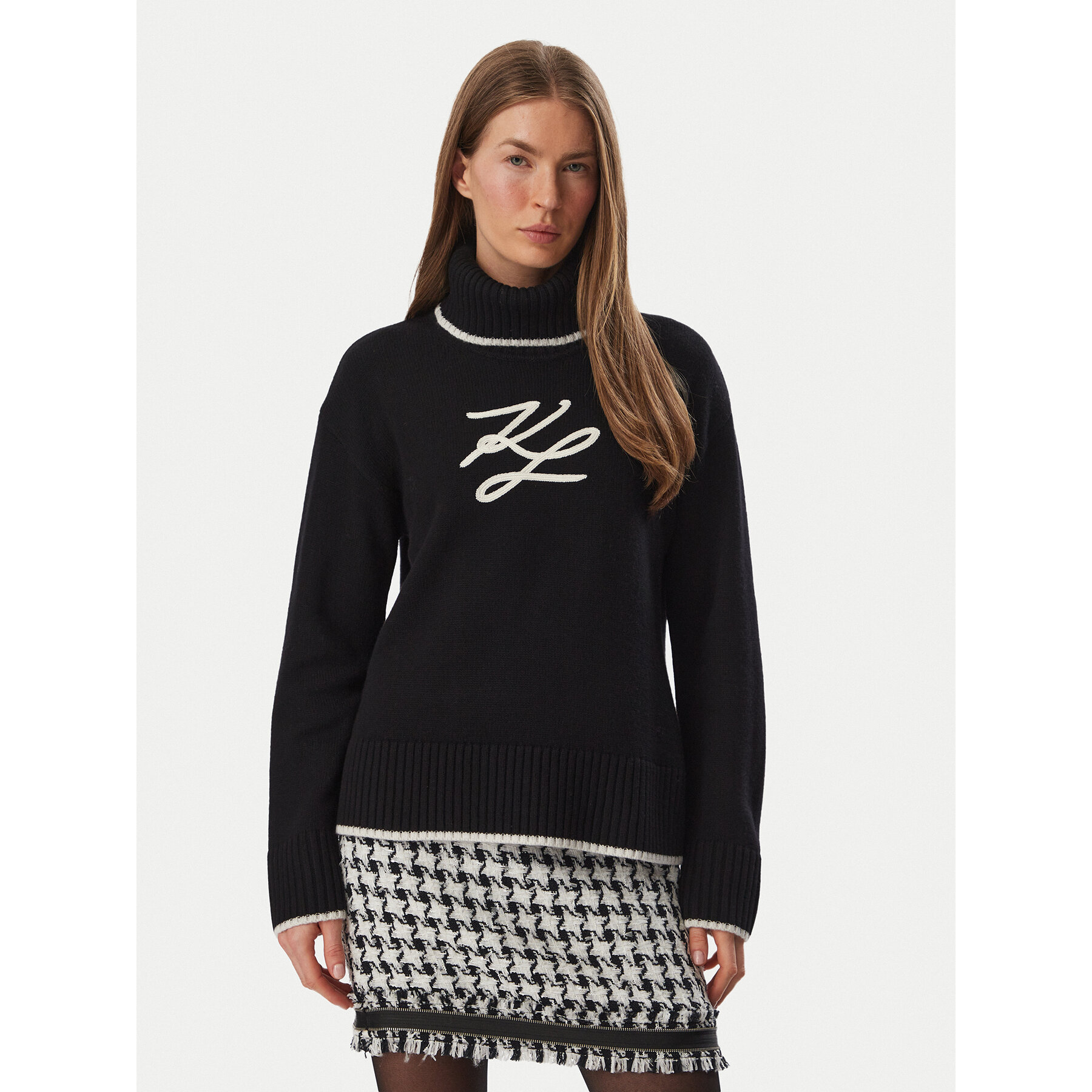 KARL LAGERFELD Rollkragenpullover B4W18033 Schwarz Regular Fit