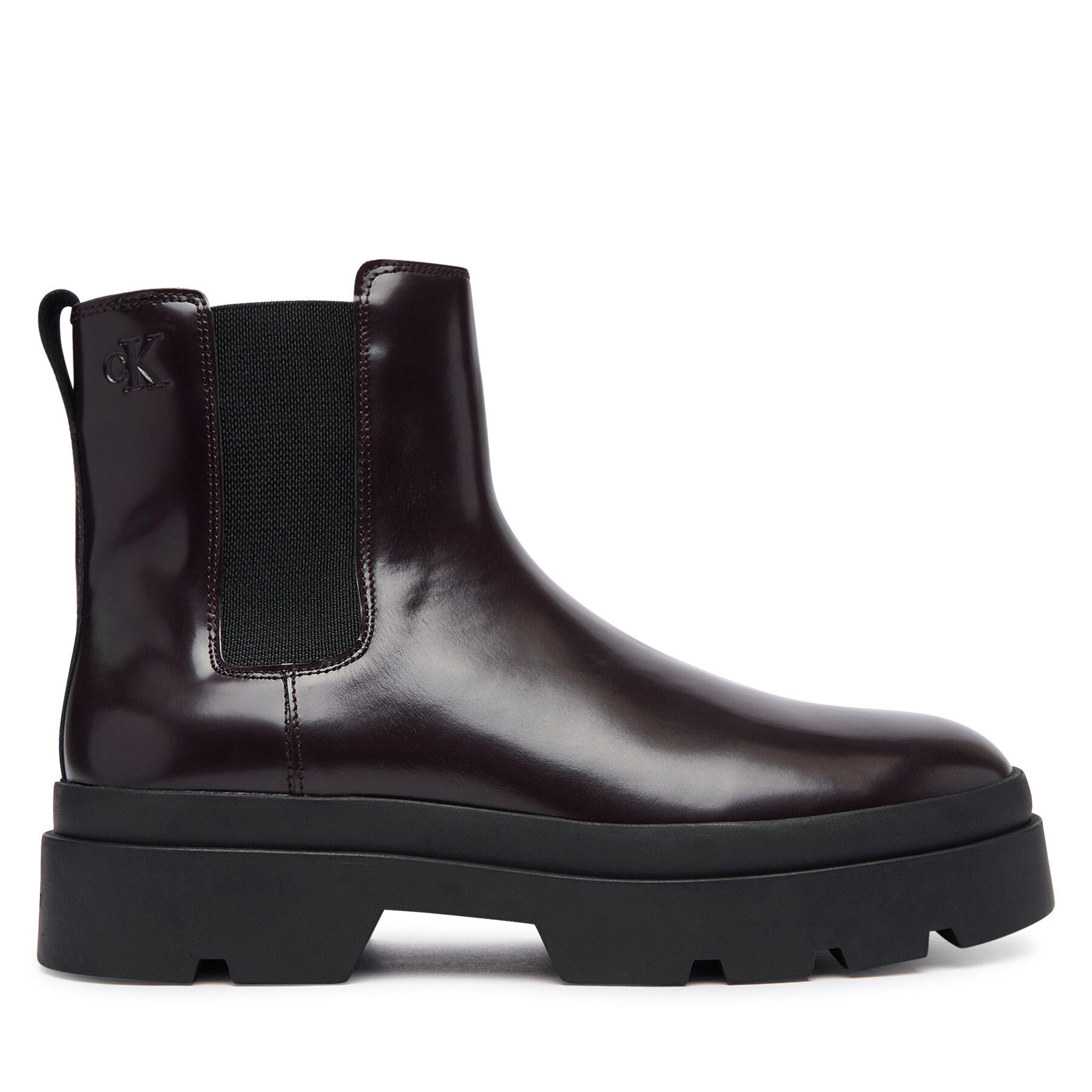 Členková obuv s elastickým prvkom Calvin Klein Lugged Chelsea Boot Matt Lth HM0HM02445 Tmavo hnedá
