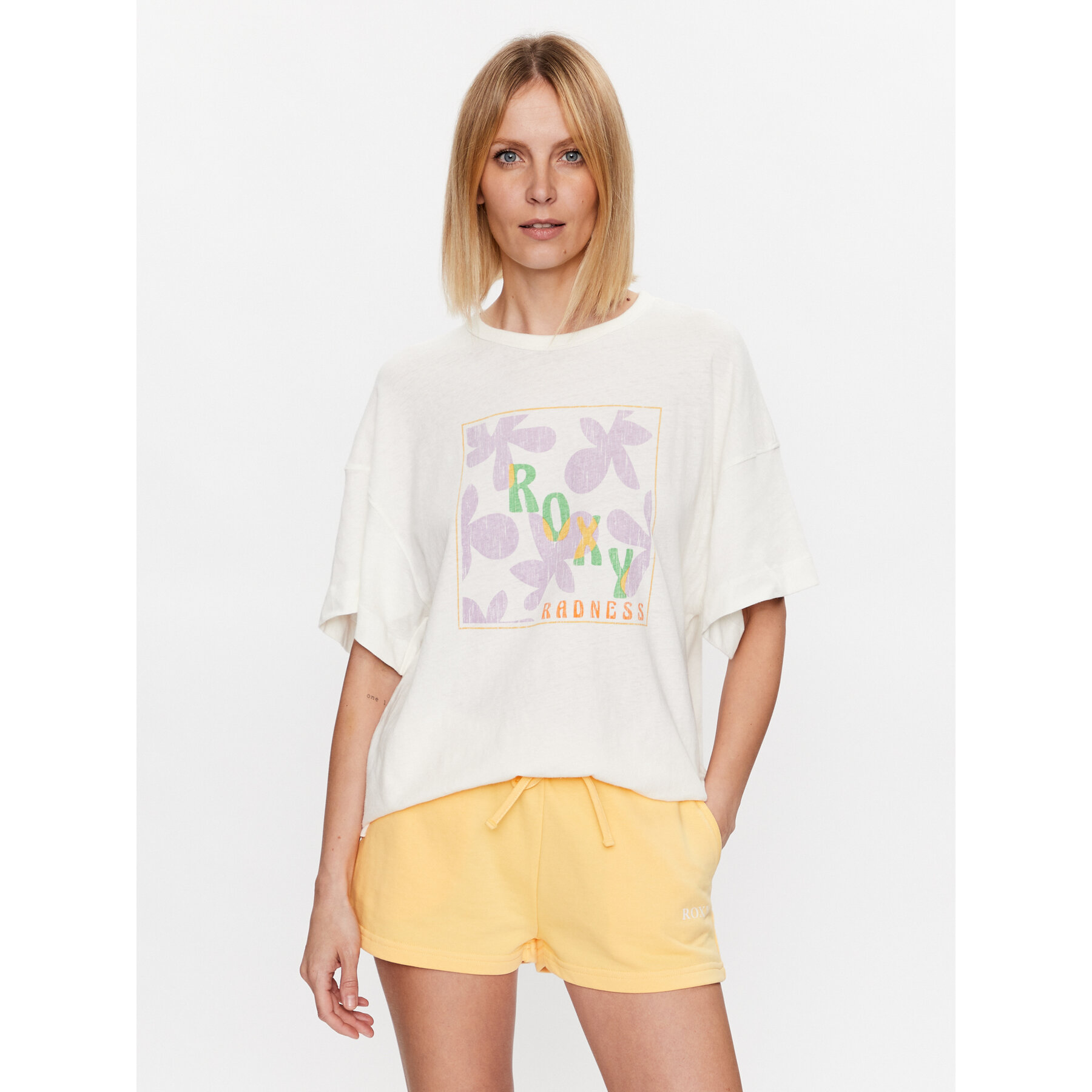 Roxy Roxy T-Shirt Sweet Flowers ERJZT05469 Εκρού Relaxed Fit