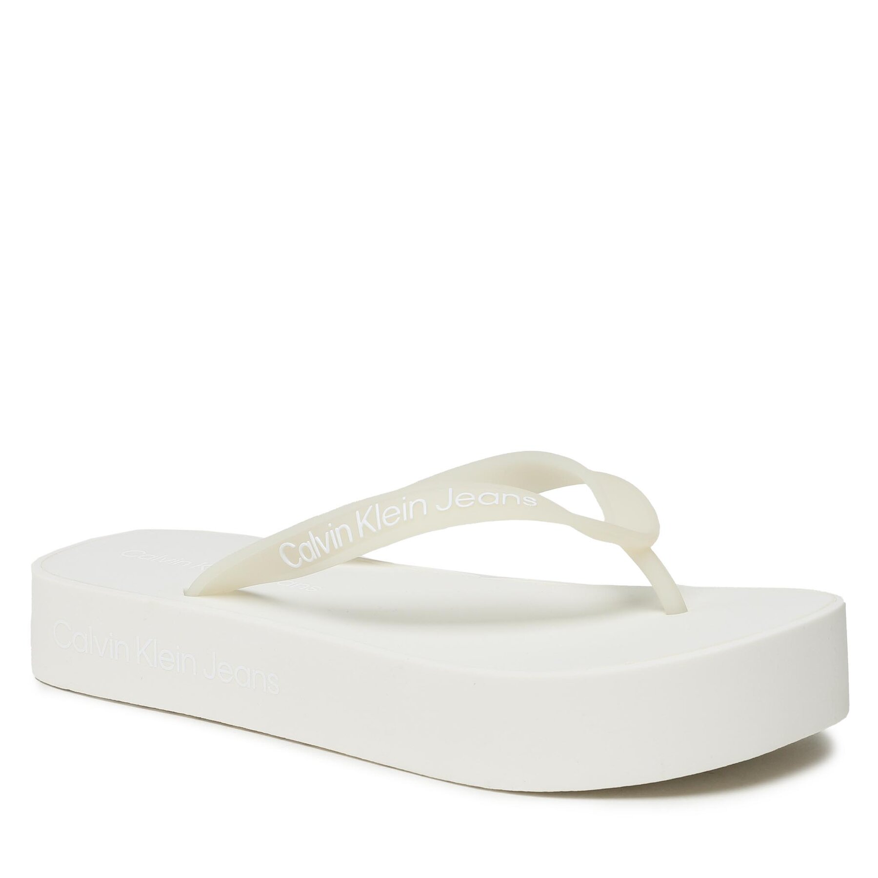 Calvin Klein Jeans Beach Sandal Flatform Logo YW0YW01092 Creamy White/Bright White YBI – Джапанки