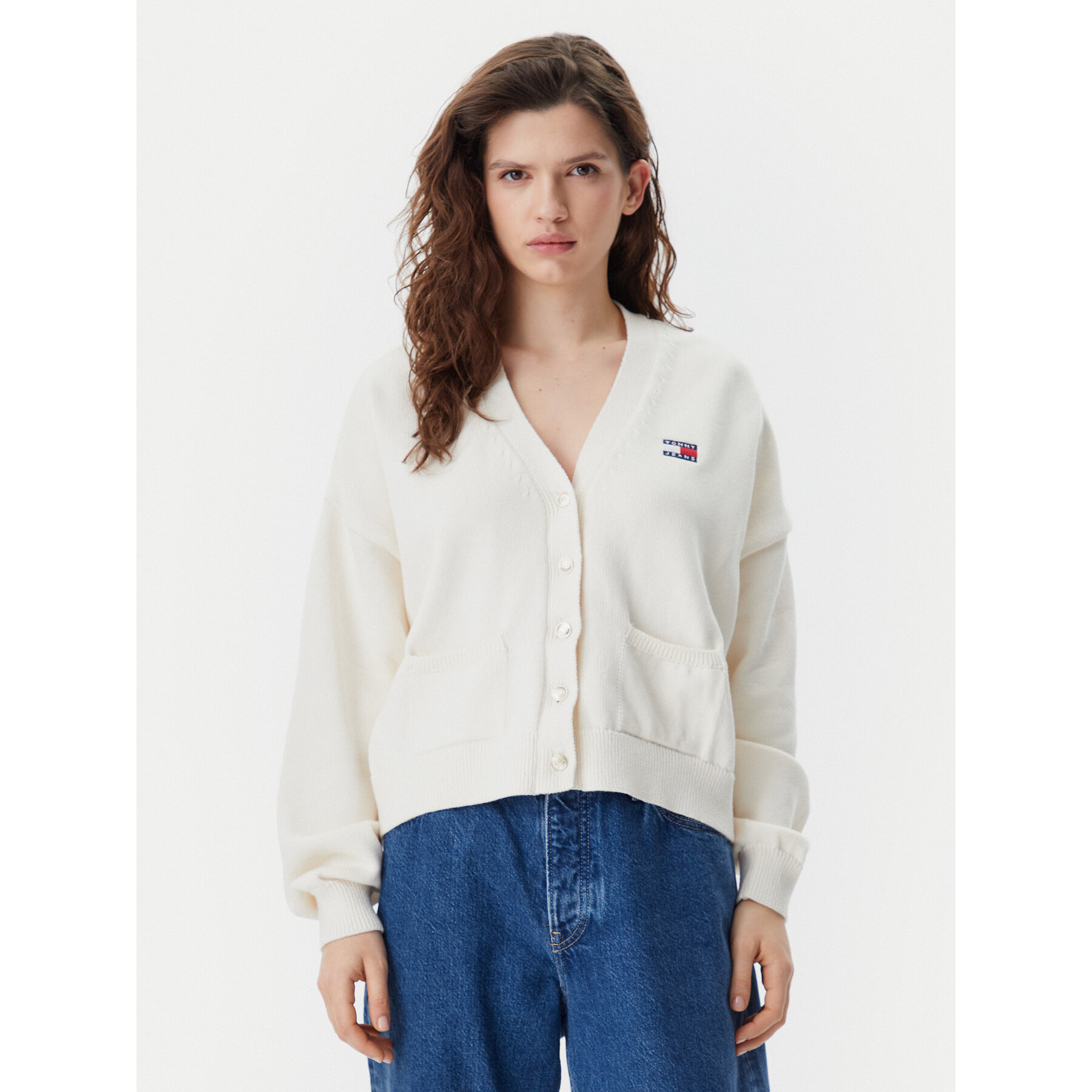 Tommy Jeans Strickjacke DW0DW20257 Beige Relaxed Fit