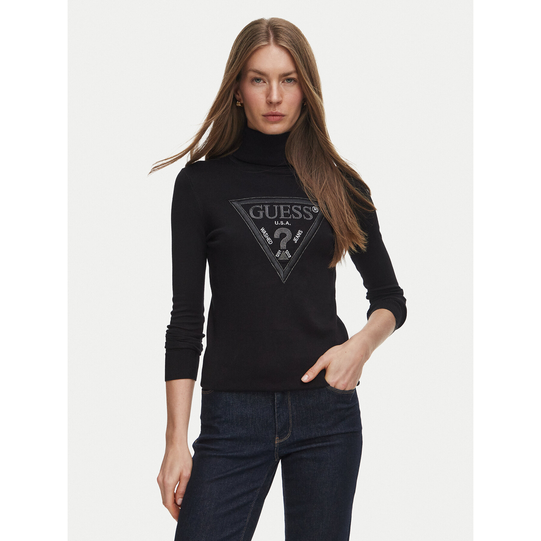 Guess Rollkragenpullover W6BR54 Z1455 Schwarz Regular Fit