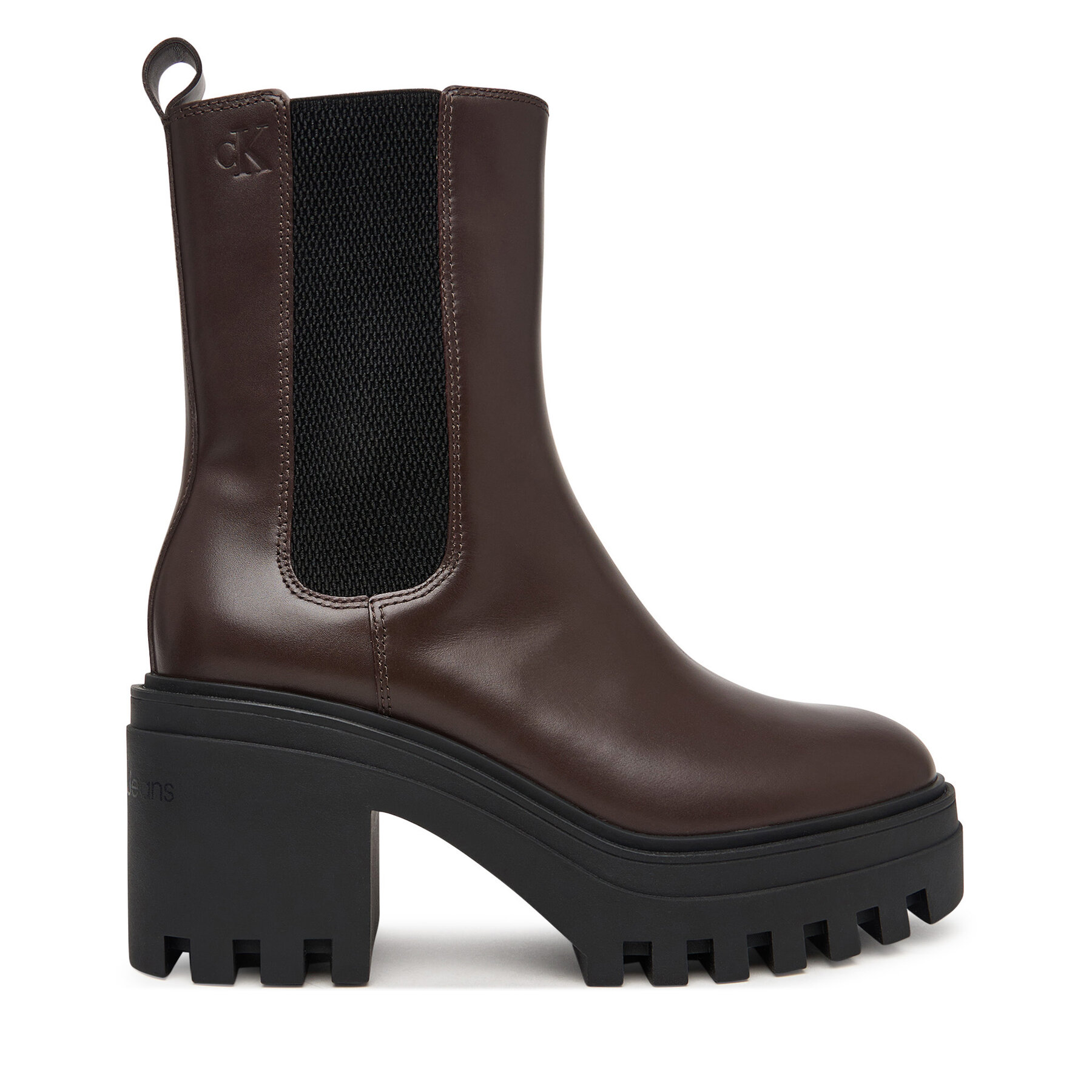 Боти Calvin Klein Chunky Heeled Chelsea Lth YW0YW01547 Тъмнокафяв