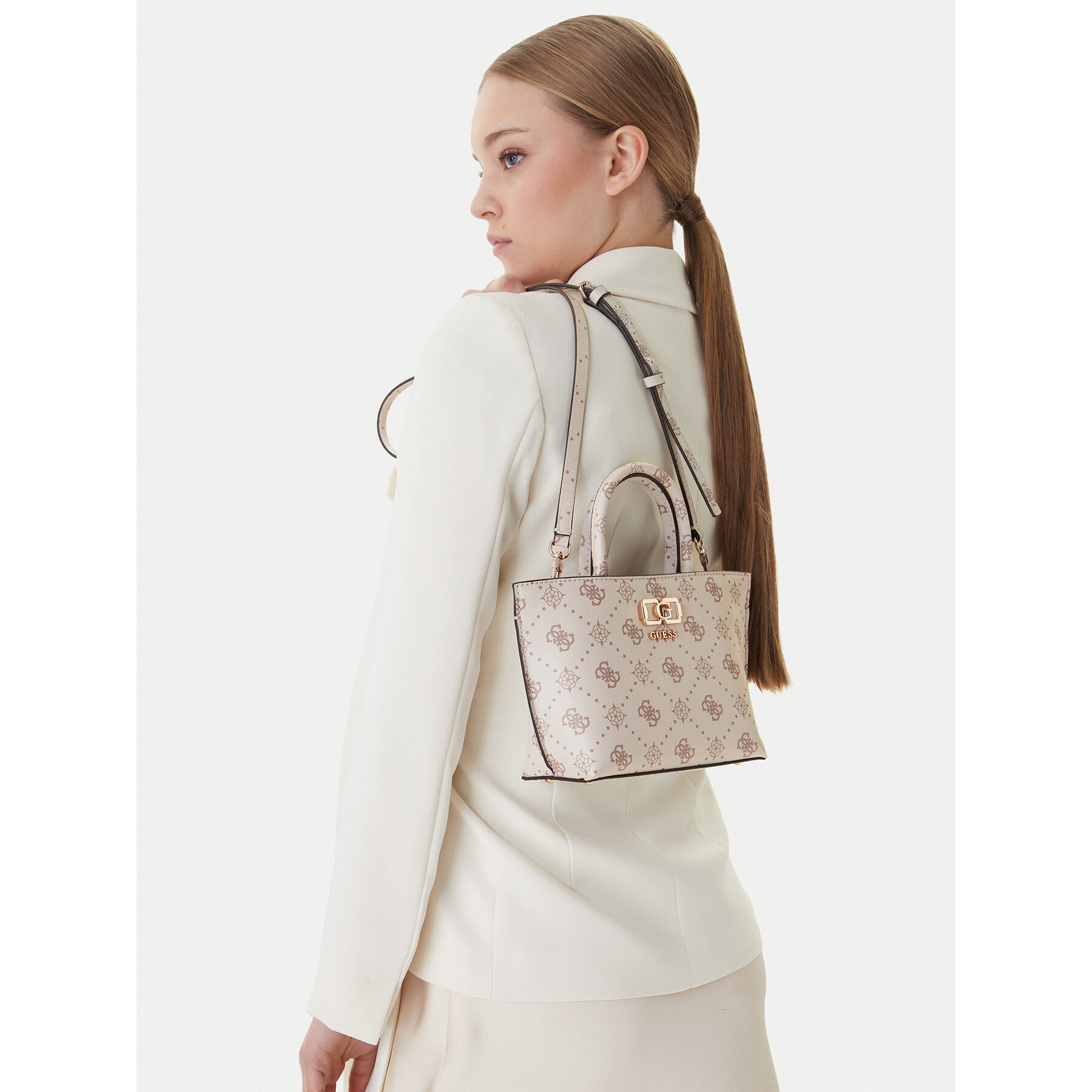 Ročna torba Guess Emelie Logo Mini HWGP99 28750 Écru