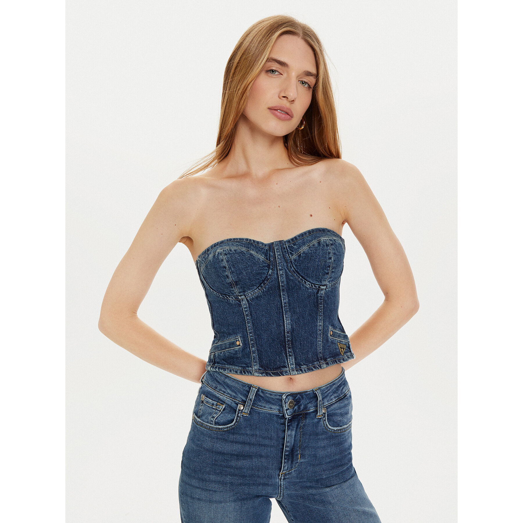 Guess Τοπ W4PH0T D5JT1 Σκούρο μπλε Slim Fit