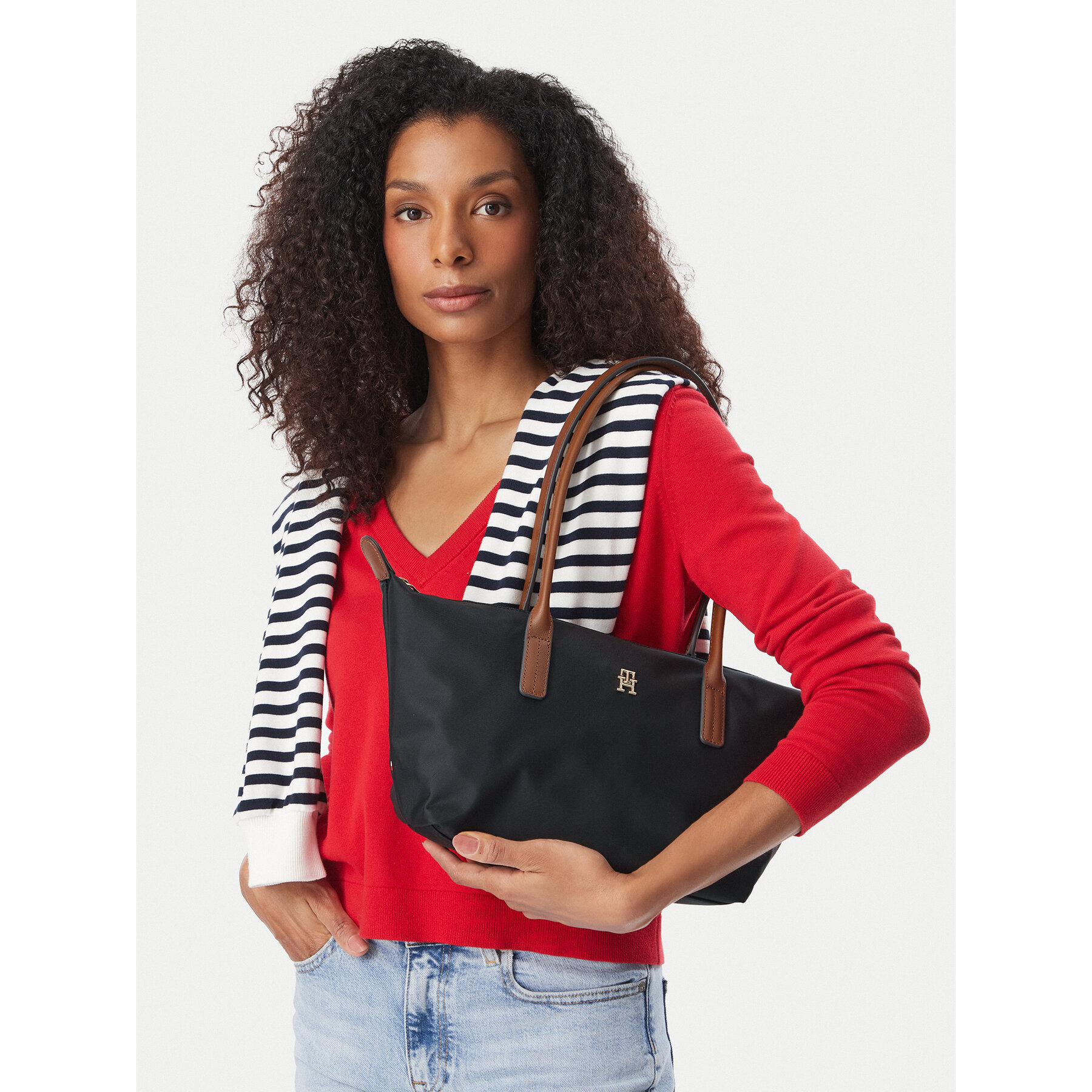 Geantă Tommy Hilfiger Popette East West Tote AW0AW19211 Negru