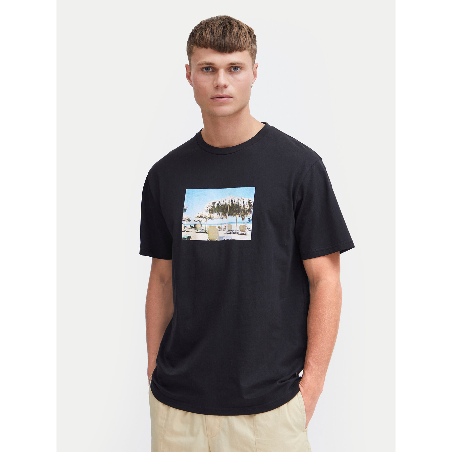 Solid Solid T-Shirt 21108237 Μαύρο Regular Fit