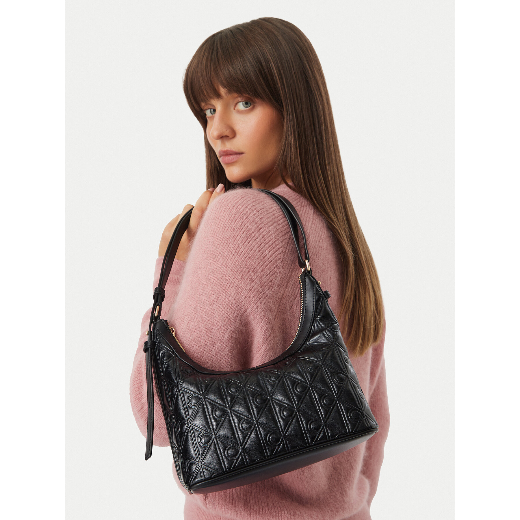 Geantă Calvin Klein Emblem Aop Debossed Shoulder Bag LV04F3874G Negru
