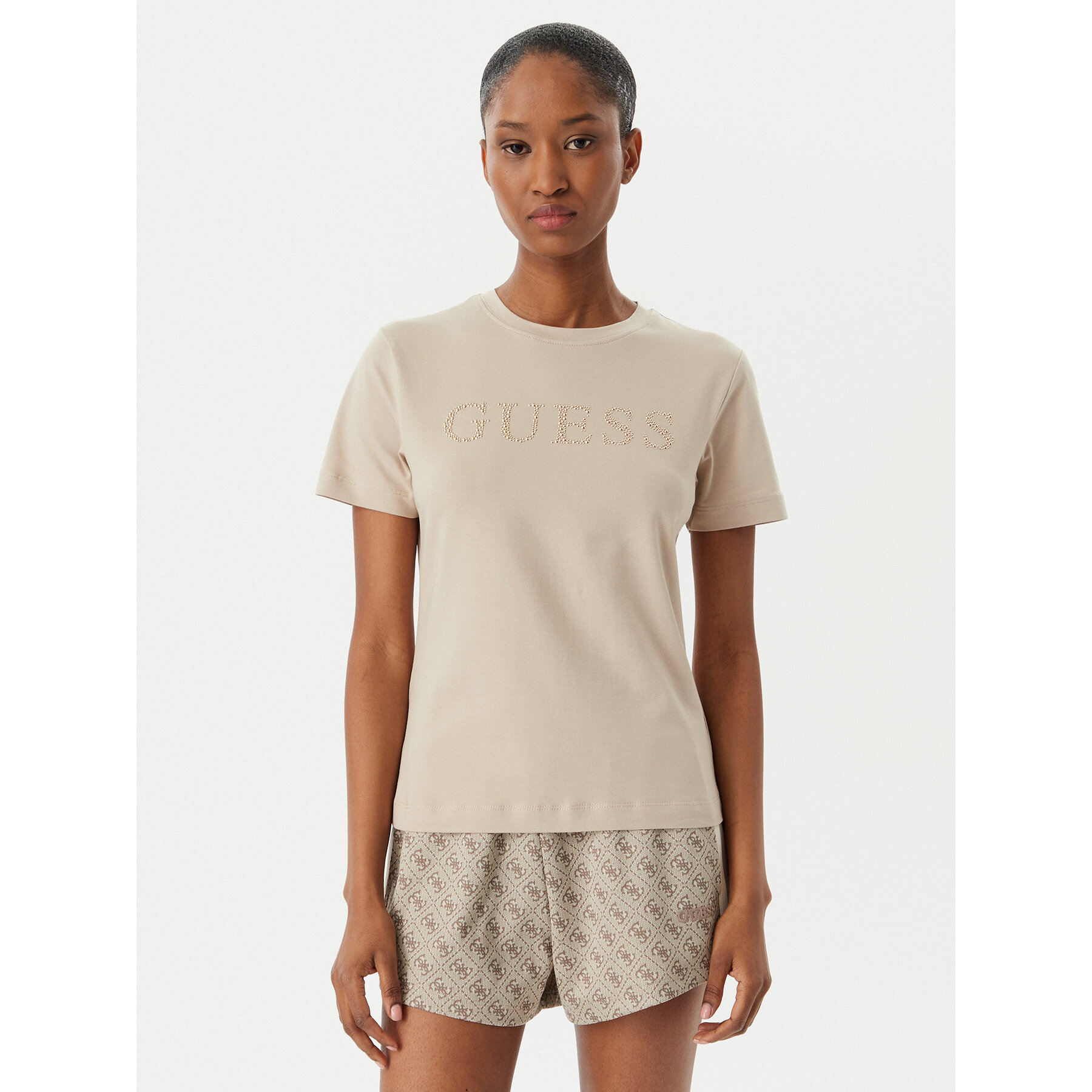 Guess T-Shirt V6RI20 J1314 Μπεζ Regular Fit