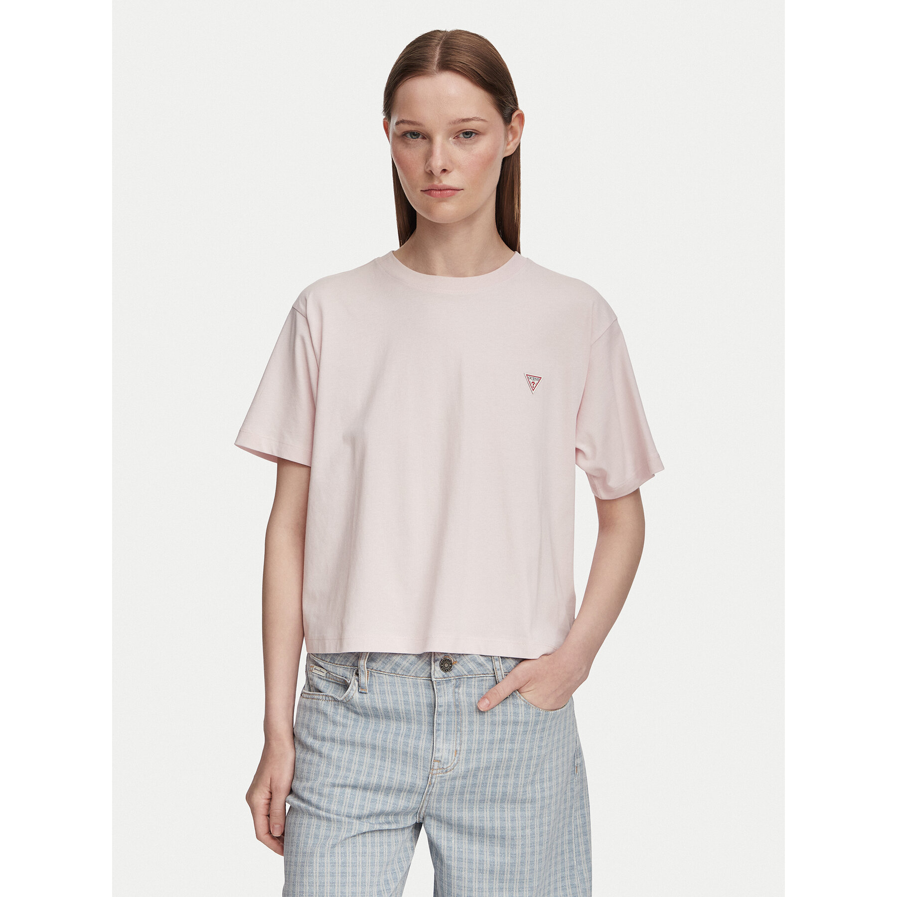 Guess Jeans T-shirt W4YI05 K8HM0 Svijetlo roza Boxy Fit