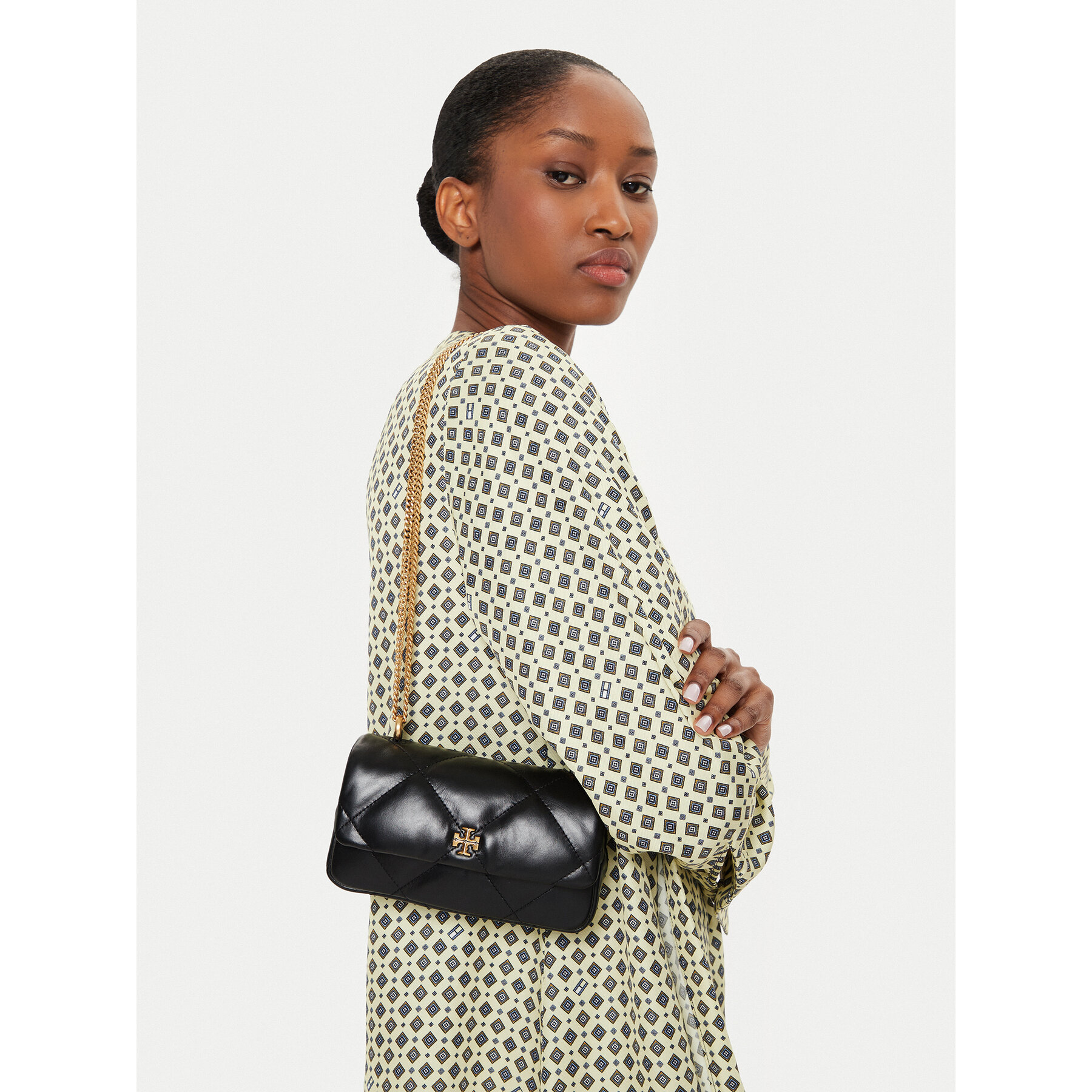 Geantă Tory Burch Mini Kira Diamond Quilt Flap Bag 154710 Negru