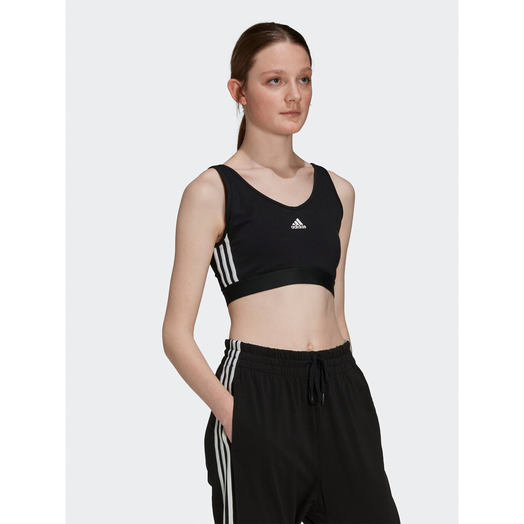 adidas Technisches T-Shirt Essentials 3-Stripes Crop Top With Removable Pads GS1343 Schwarz