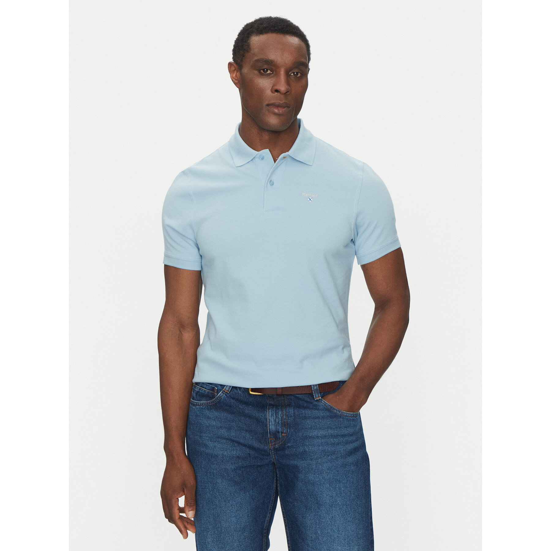 Barbour Polo majica Original Sports MML0358BL32 Svetlo modra Tailored Fit