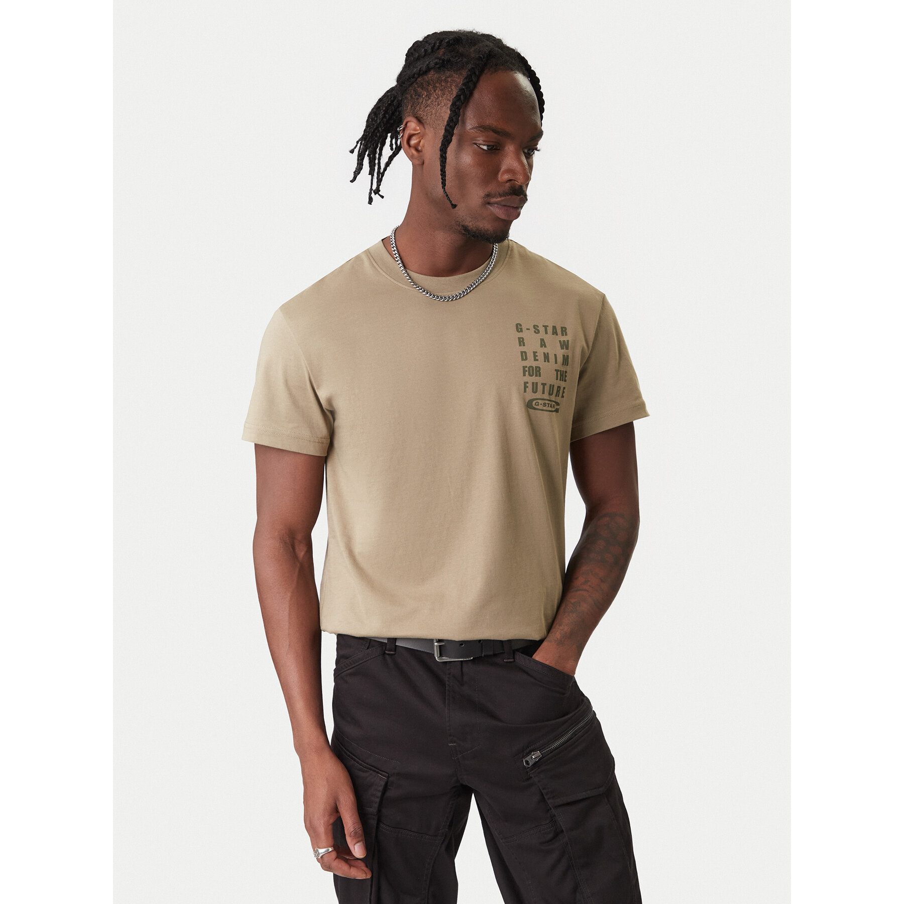 G-Star Raw T-Shirt Text Chest D25968-C506 6057 Πράσινο Regular Fit φωτογραφία