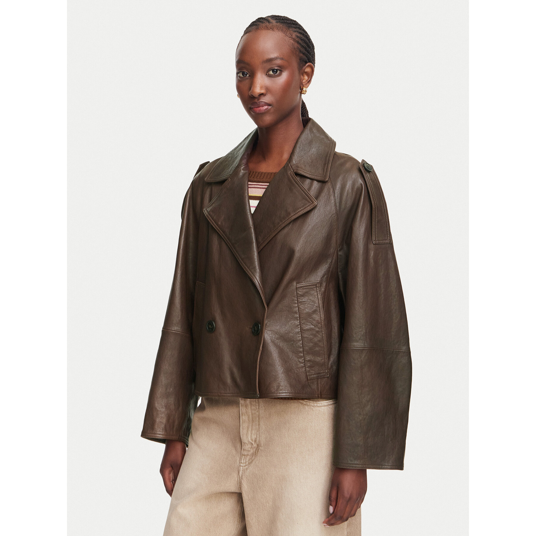 Weekend Max Mara Lederjacke Felino 2625446051 Dunkelbraun Regular Fit