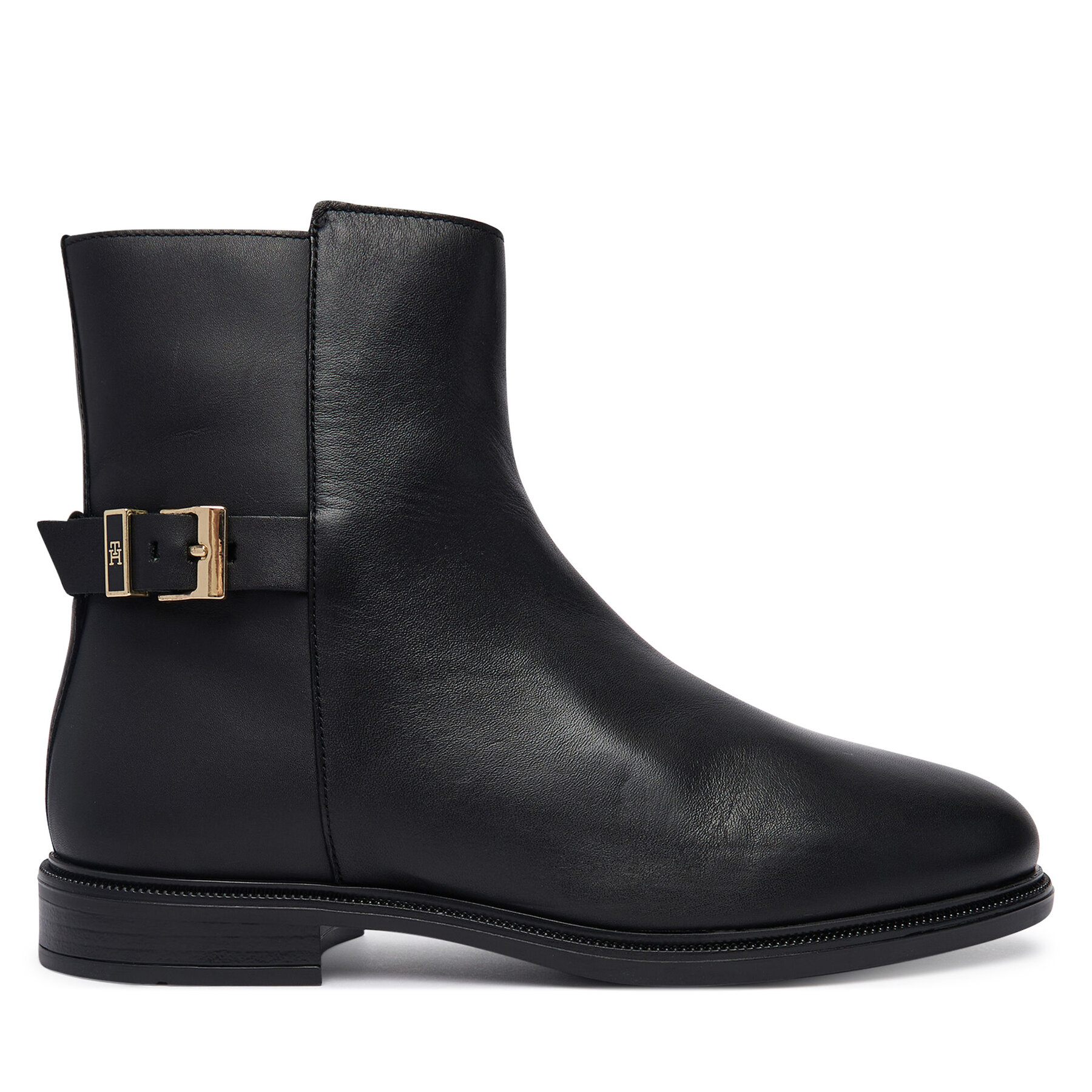 Škornji Tommy Hilfiger Th Buckle Leather Ankle Boot FW0FW09486 Črna