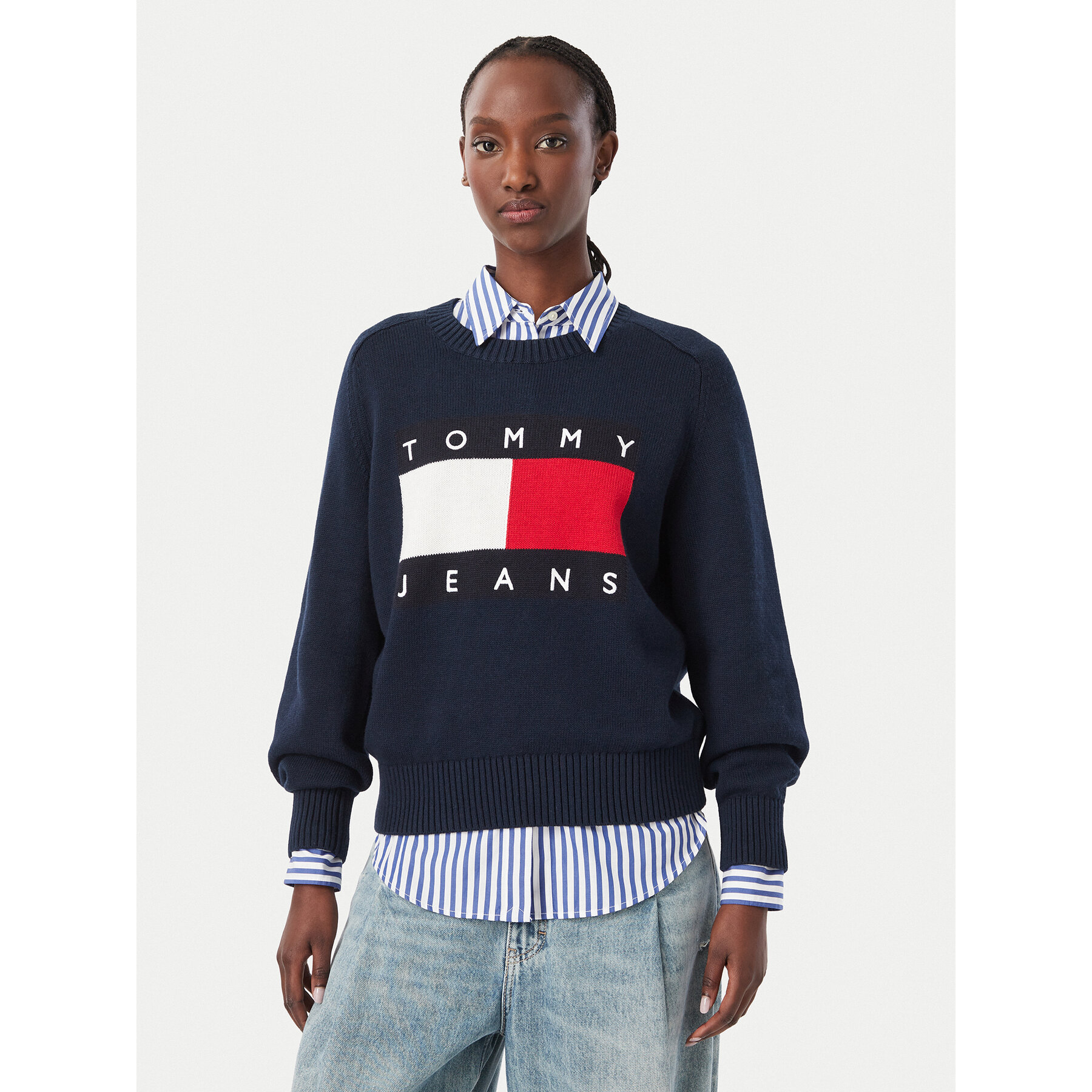 Tommy Jeans Pullover Flag DW0DW23450 Dunkelblau Regular Fit
