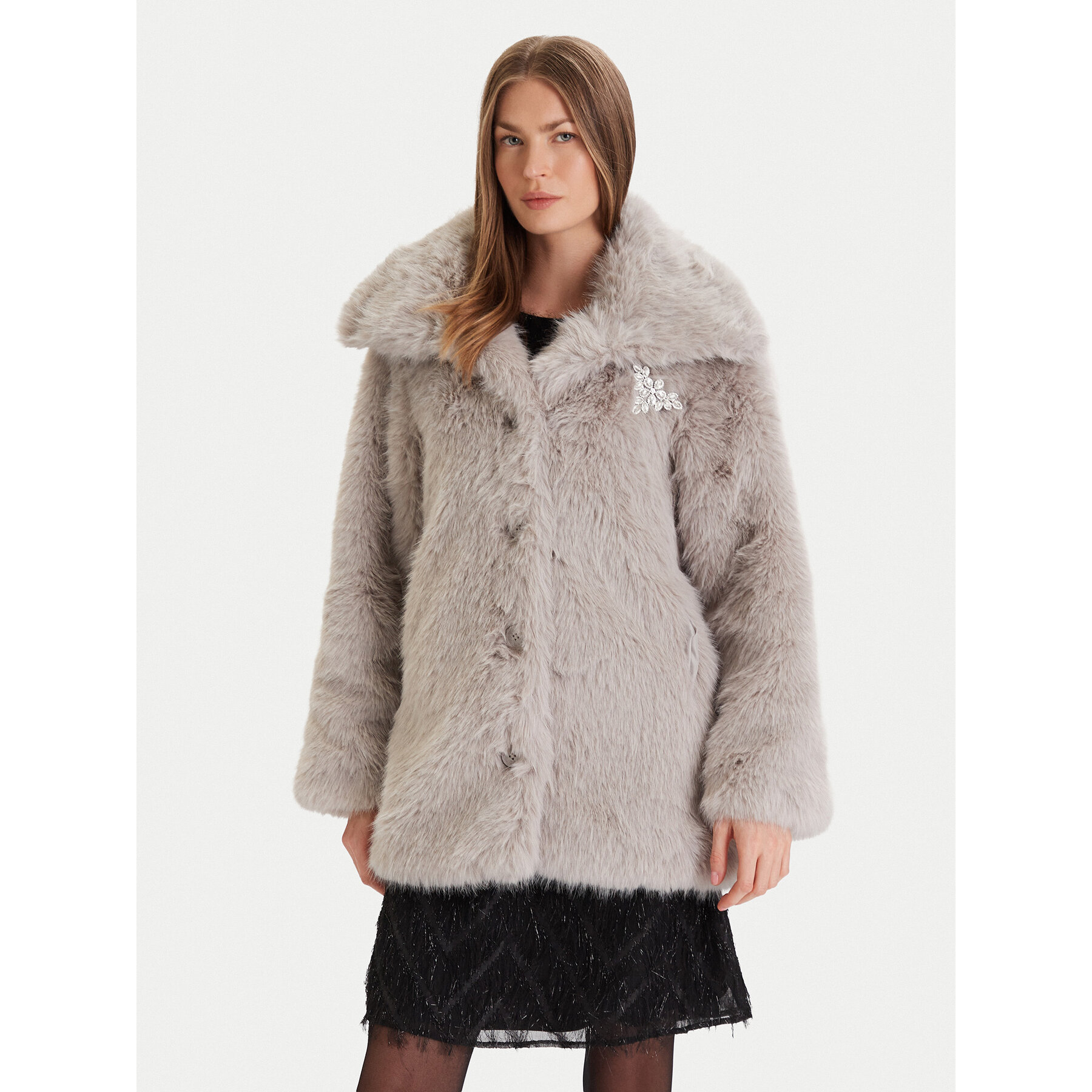 ONLY Pelzmantel Ashia 15356621 Grau Regular Fit