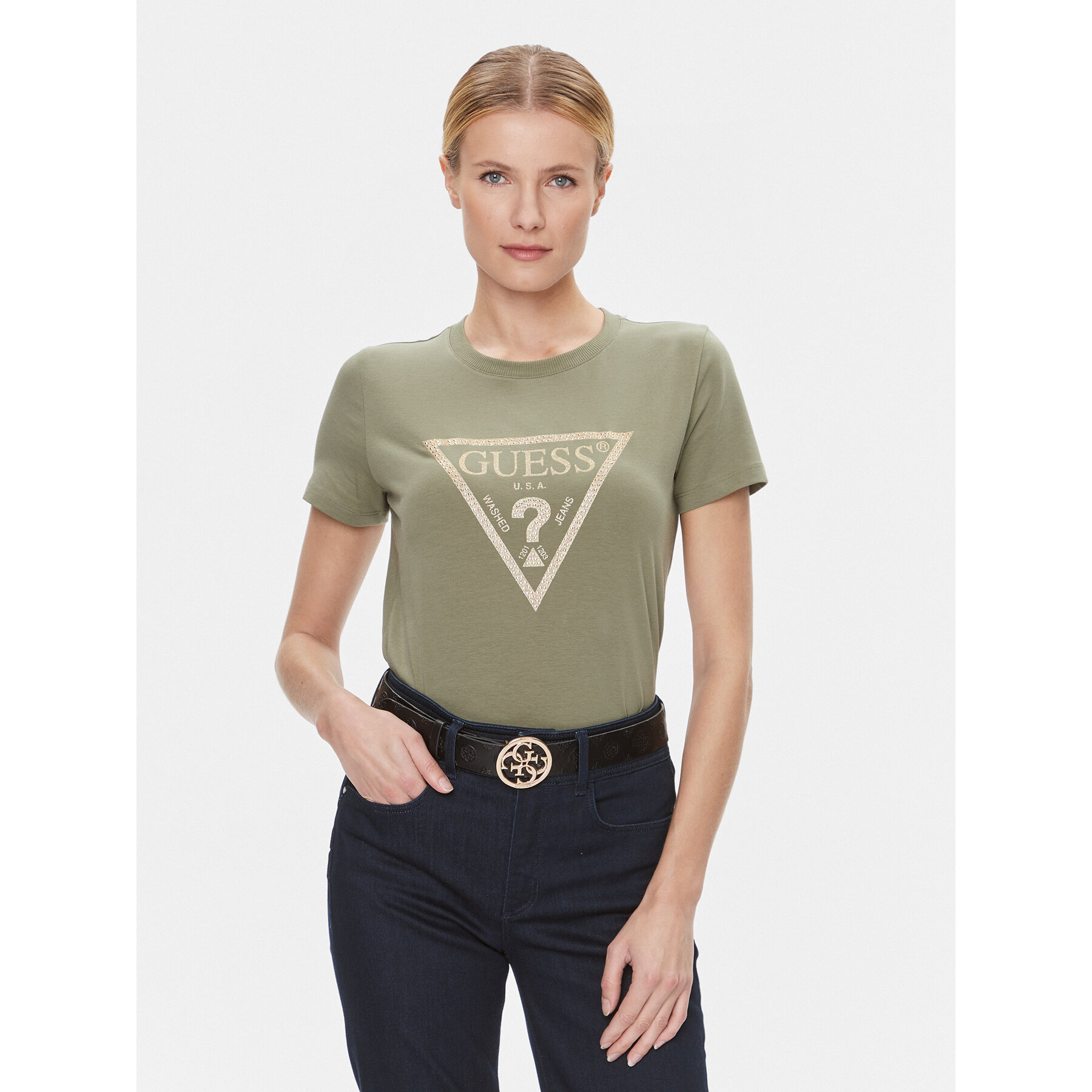 Guess Marškinėliai W4RI69 J1314 Žalia Regular Fit