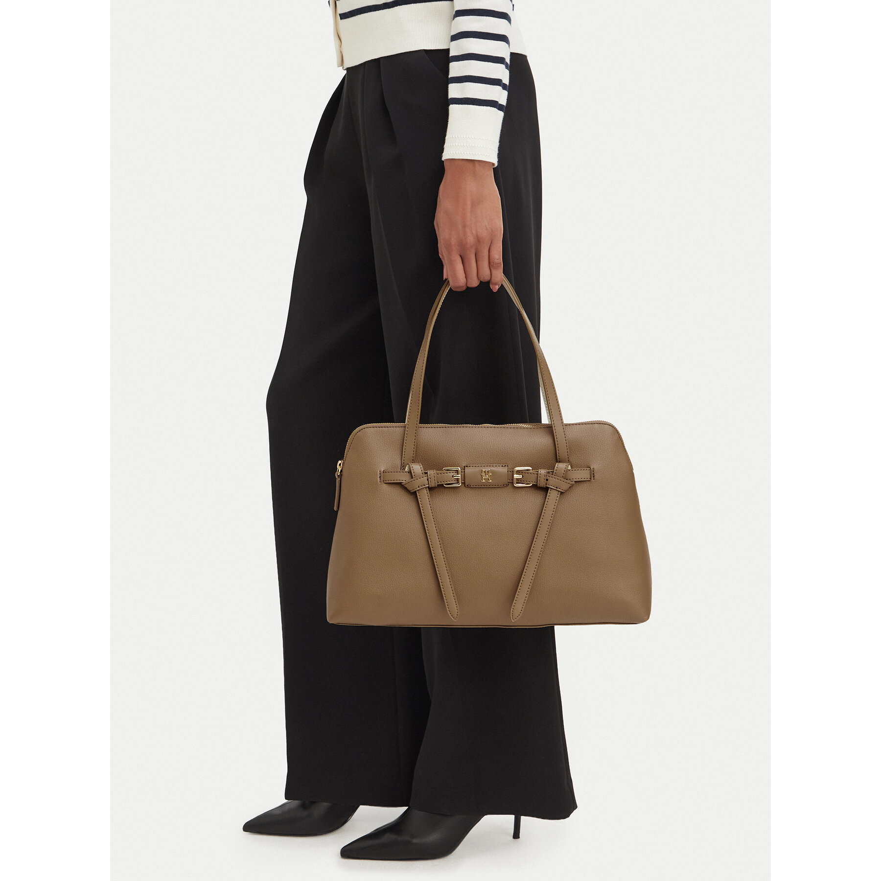 Kabelka Tommy Hilfiger Th Buckle Tote AW0AW19032 Béžová